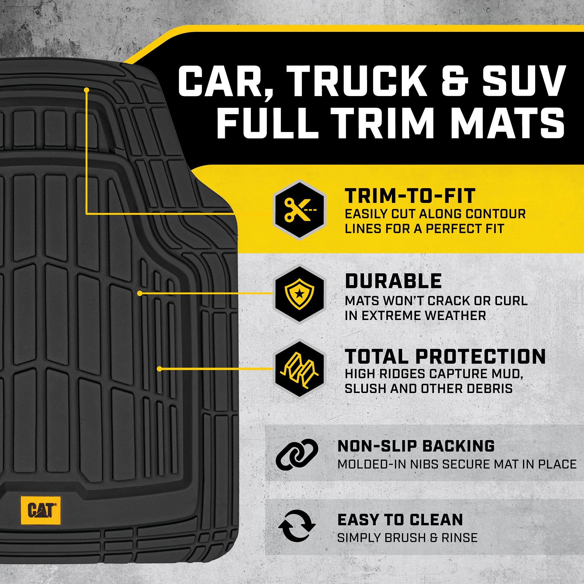 CAT® Heavy-Duty All-Weather Car Floor Mats - Full Set for SUVs & Trucks - Perfect for Rug Protection & Off-Road Use