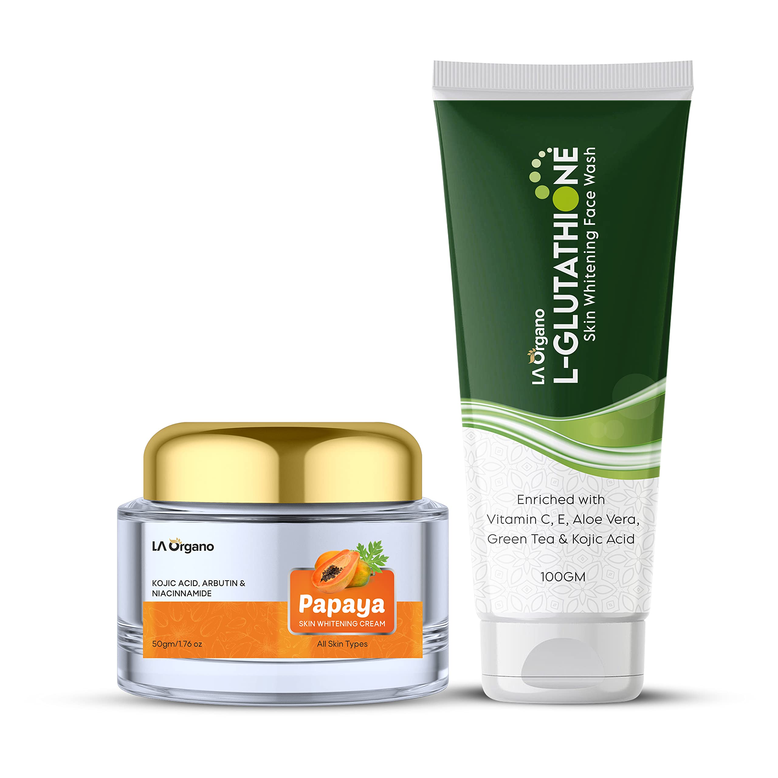 Organic Papaya Skin Whitening Cream & Glutathione Face Wash Combo Pack - Brightening & Hydrating Facial Care Set for Glowing Skin | Day & Night Use for Radiant Complexion