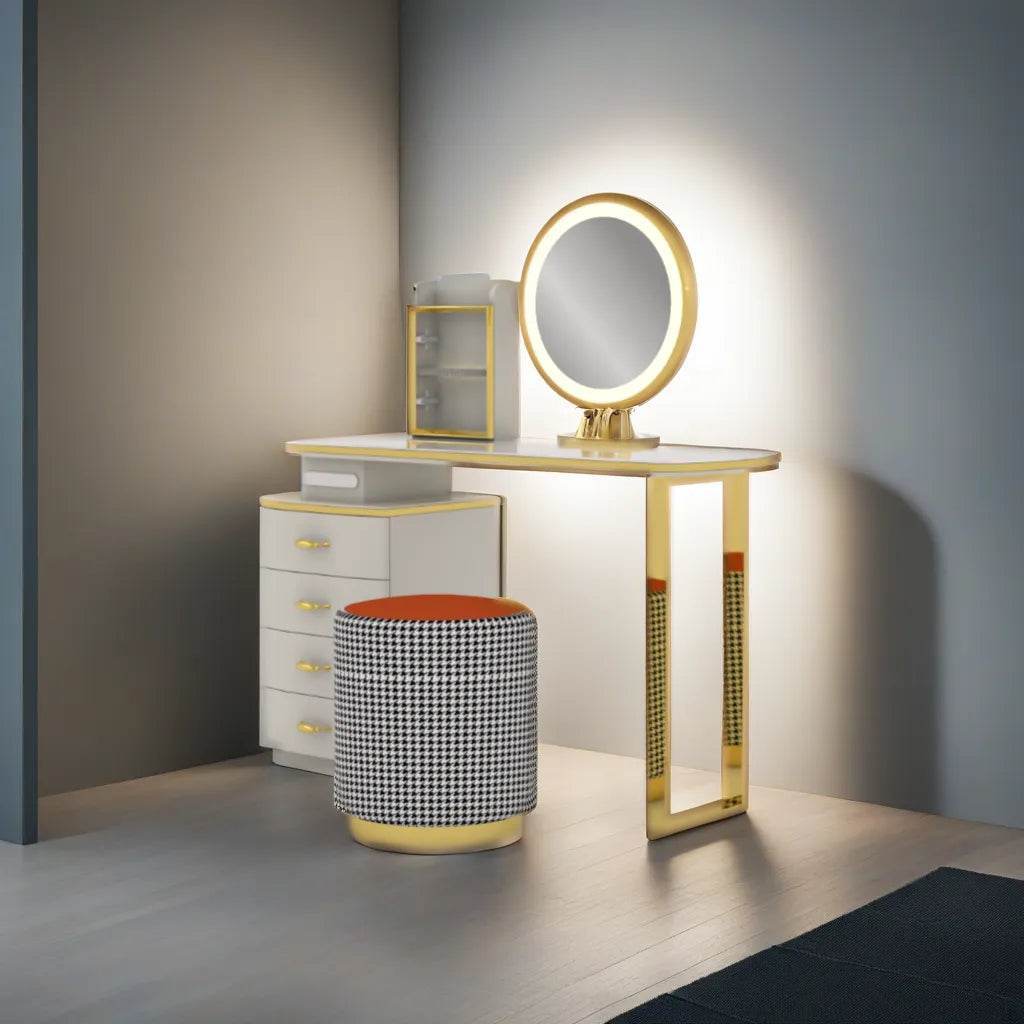 Isolde Extendable Vanity Dressing Table with Sintered Stone Top - Modern Makeup Desk for Bedroom, Perfect for Small Spaces & Beauty Organization