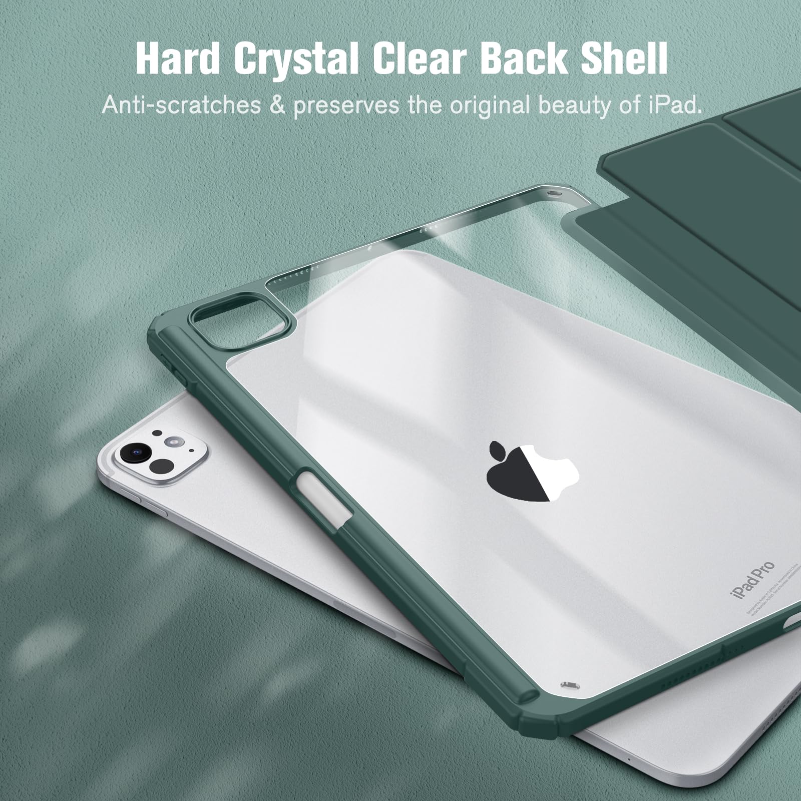 Fintie Hybrid Slim Shockproof Case for iPad Pro 11-inch M4 (2024) - Clear Transparent Back Cover with Built-in Apple Pencil Holder | Auto Wake/Sleep Feature | Midnight Green | Perfect for Work, Travel & Home Use
