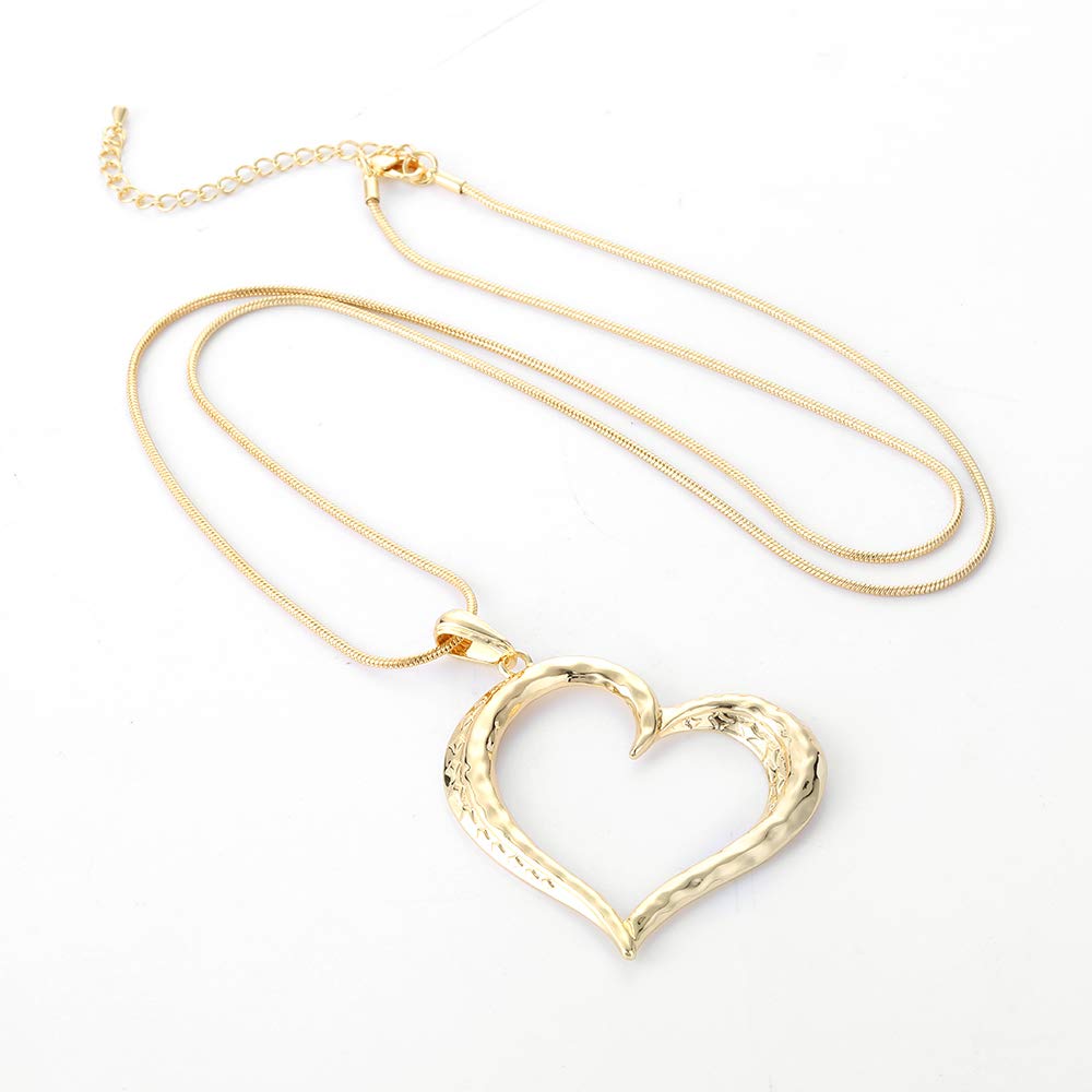 Women's Heart Pendant Necklace - Layered Bohemian Statement Jewelry with Silver & Gold Chain, Gift Box Included | Perfect for Casual Wear, Date Nights & Special Occasions