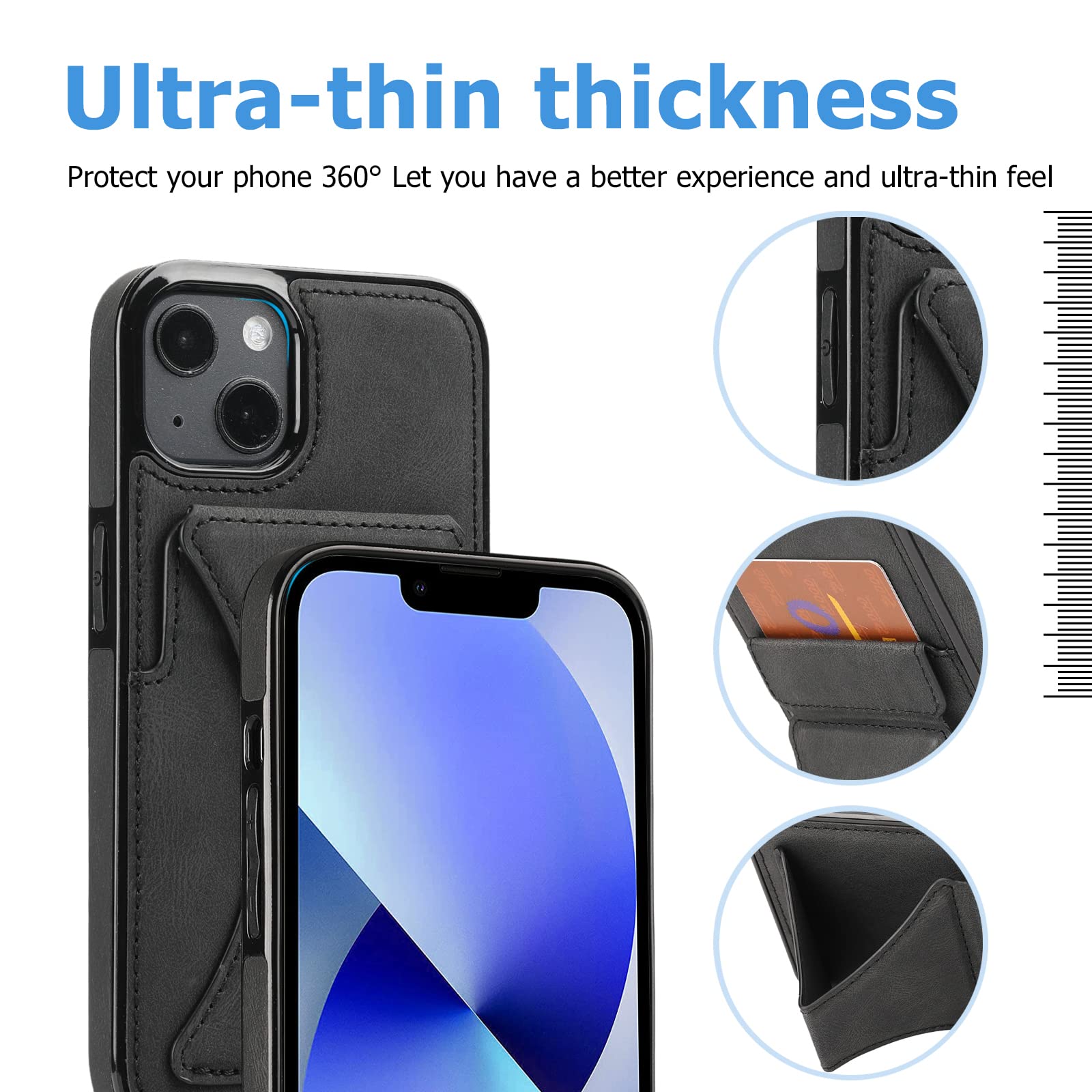 iPhone 14 Wallet Case with Card Slots & Kickstand, PU Leather Protective Cover with Magnetic Shockproof Design, Slim Flip Case with Expanding Stand Holder for 6.1 Inch, Black - Perfect for Travel, Work, and Everyday Use