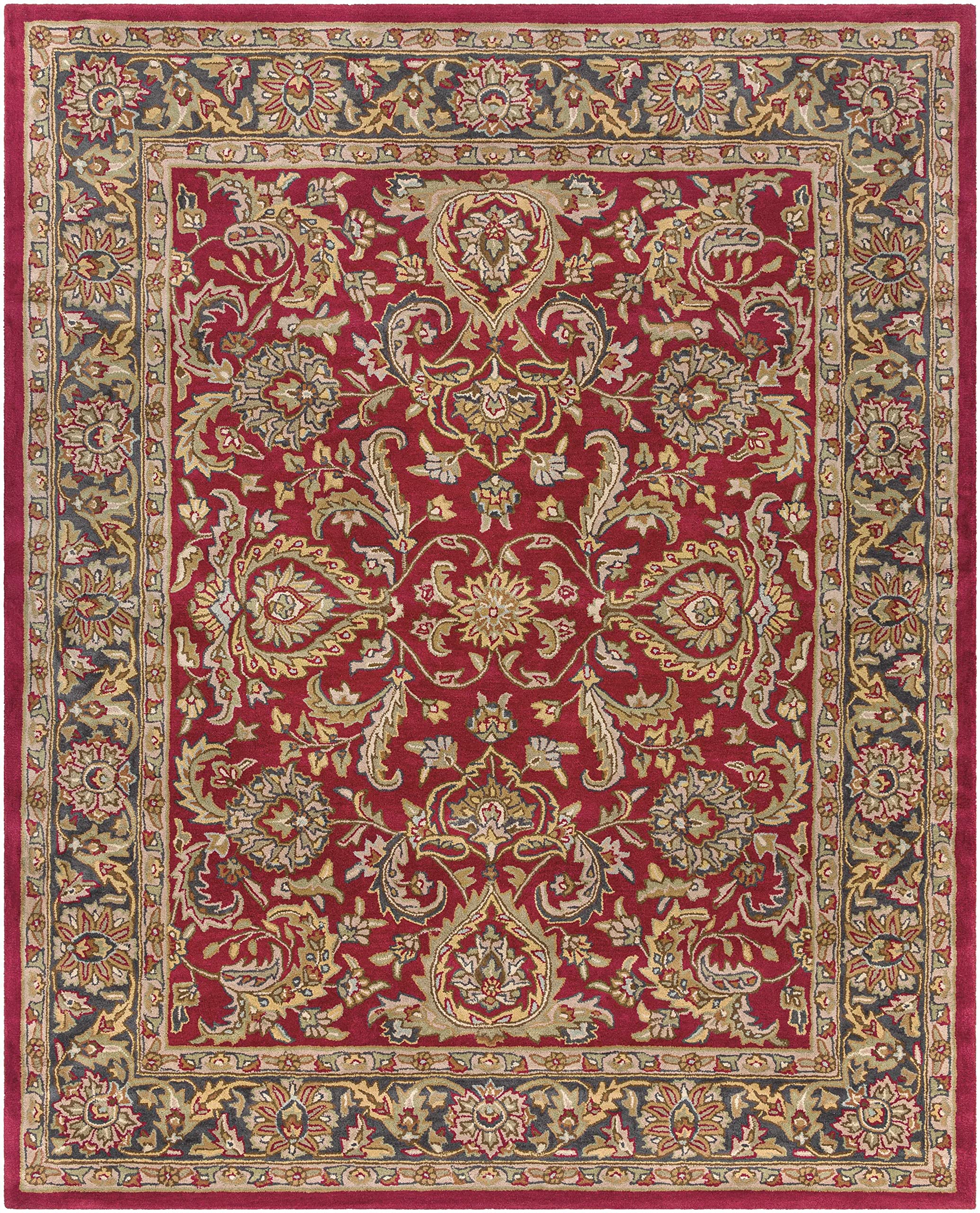 Hauteloom Hankamer Wool Area Rug for Living Room & Bedroom - Traditional Design in Red, Navy, Mustard - 9' x 13' - Soft & Durable Floor Covering for Home Decor, Cozy Comfort