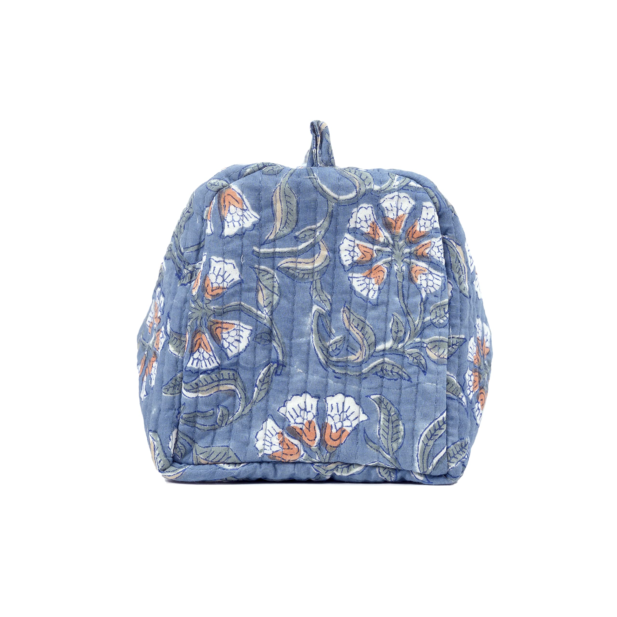 Block N Style Women's Toiletry Bag - Handblock Printed Cosmetic Makeup Organizer Pouch Kit (Blue) | Perfect for Travel, Gym & Daily Essentials Storage
