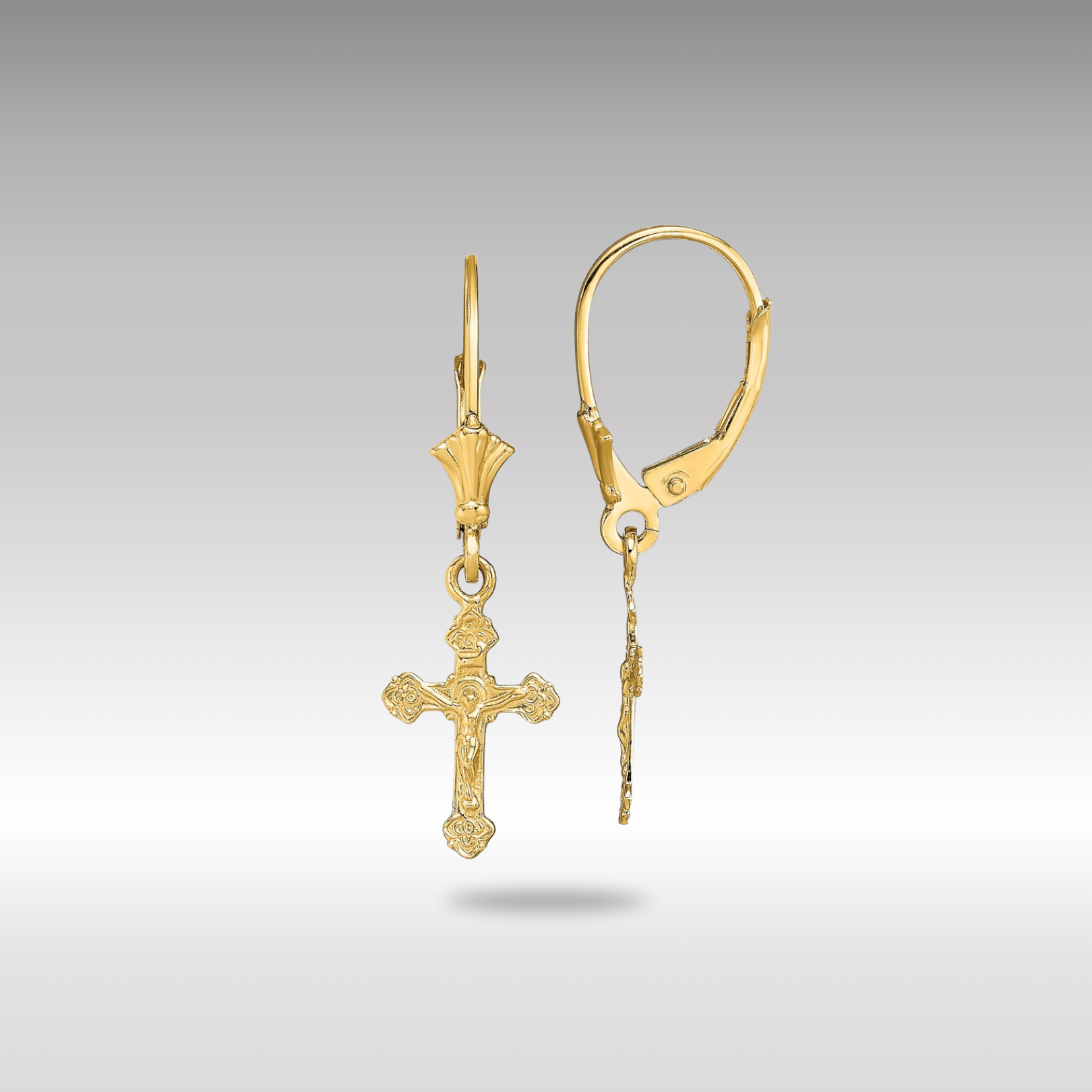 Gold Crucifix Leverback Earrings TF1777 - Religious Jewelry for Women, Hypoallergenic Pierced Earrings for Church, Wedding & Everyday Wear