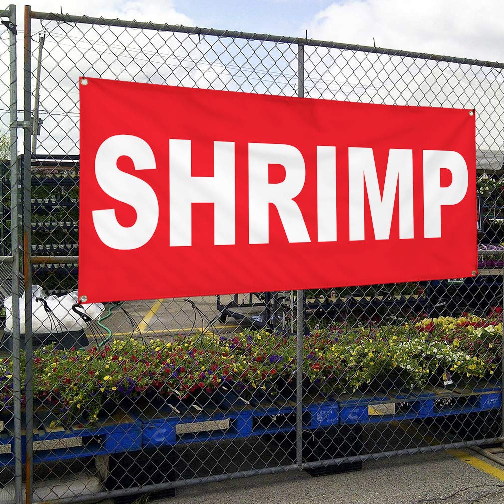 Premium Vinyl Banner - 36x72 Inches, Shrimp Red Background, Weatherproof & Durable for Outdoor Use - Ideal for Food Trucks, Restaurants, Bars, and Industrial Yard Signs - Includes 6 Rustproof Grommets for Easy Hanging
