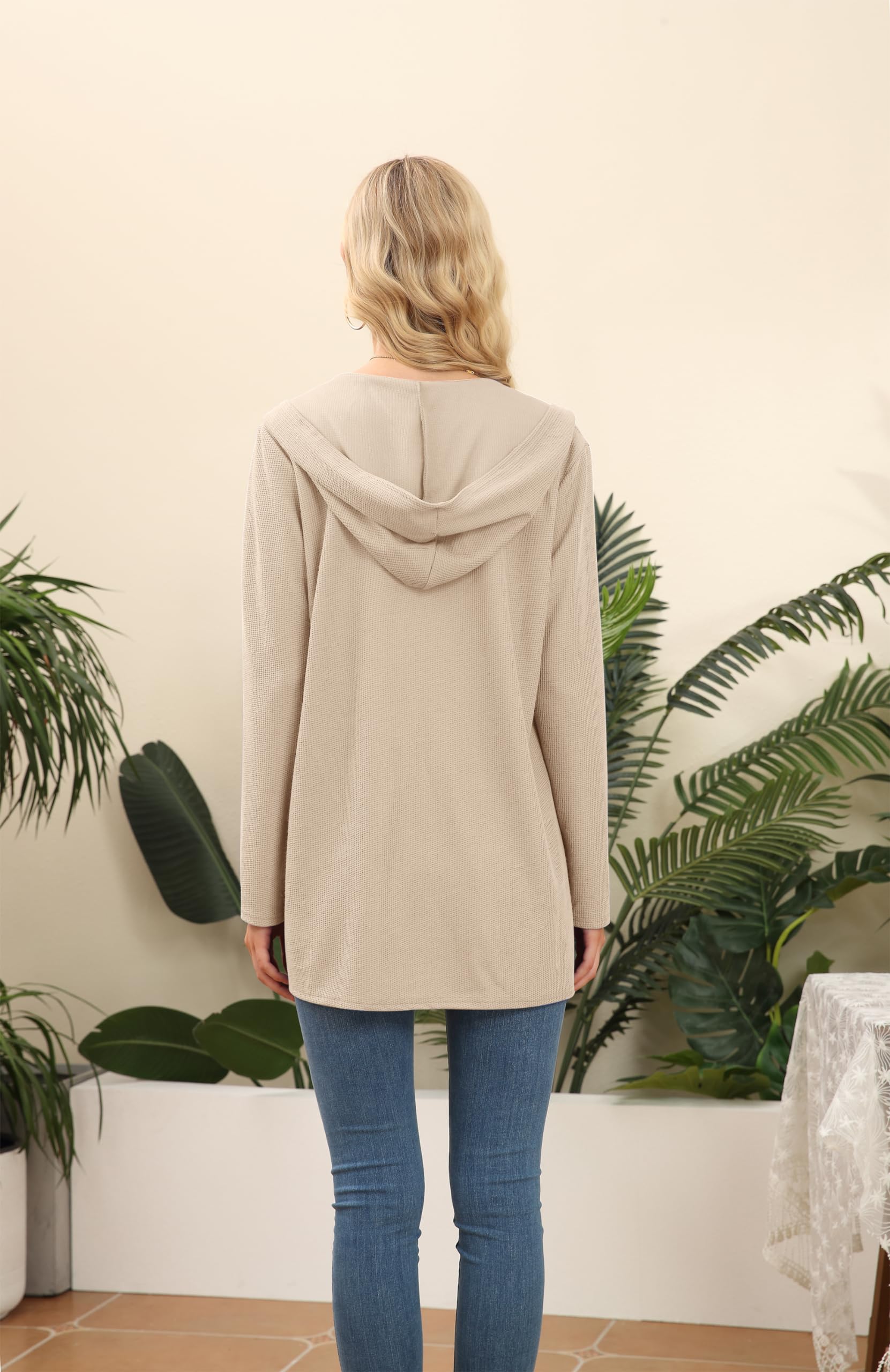 VIISHOW Women's Lightweight Casual Hoodie Cardigan - Open Front Waffle Knit Long Sleeve Coat with Pockets | Perfect for Layering, Lounge Wear & Outdoor Activities