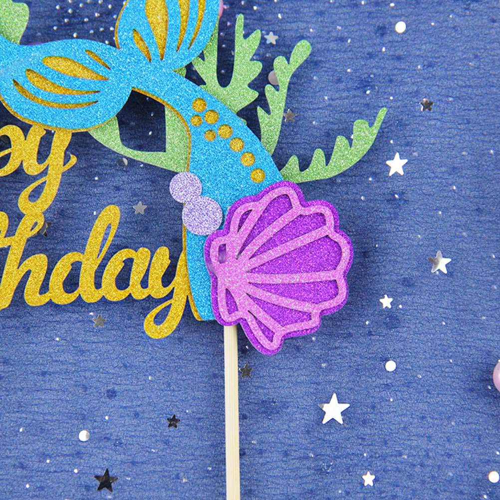 2Pcs Mermaid Tail Cake Toppers Set - Shining Shell, Starfish & Coral Decorations for Birthday, Wedding, Baby Shower Cakes - Perfect for Underwater Theme Desserts and Party Decorations