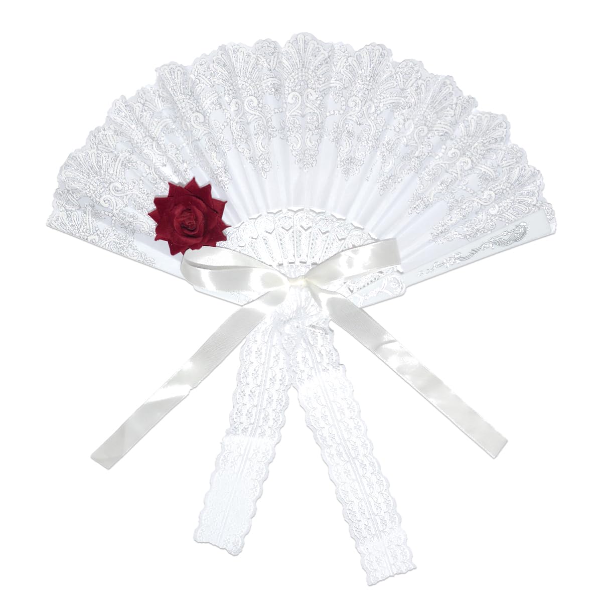 Vintage Spanish Lace Folding Hand Fan - Floral Design for Women's Dance, Party, Costume & Festival Performance - Elegant White Fan for Weddings, Flamenco & Summer Cooling