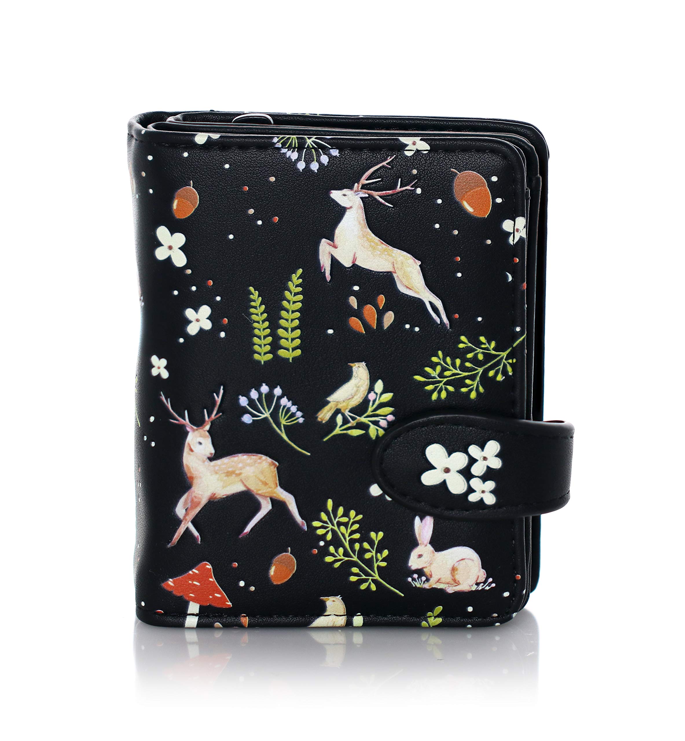 Small Zipper Wallet for Women - Cute Rabbit & Deer Design, Black - Perfect for Cash, Cards & Coins | Ideal for Everyday Use, Travel & Gifts