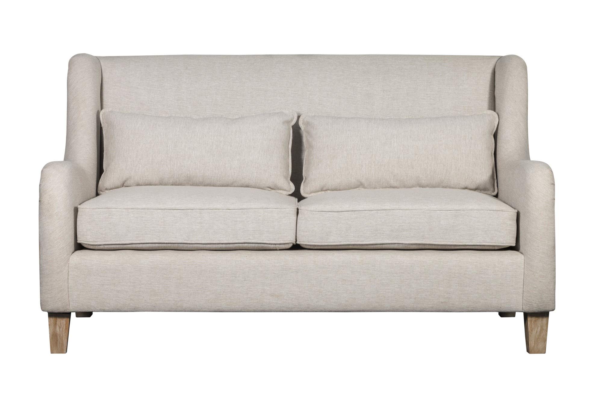 Modern Farmhouse Wingback Sofa - Beige Linen Loveseat for Living Room Decor
