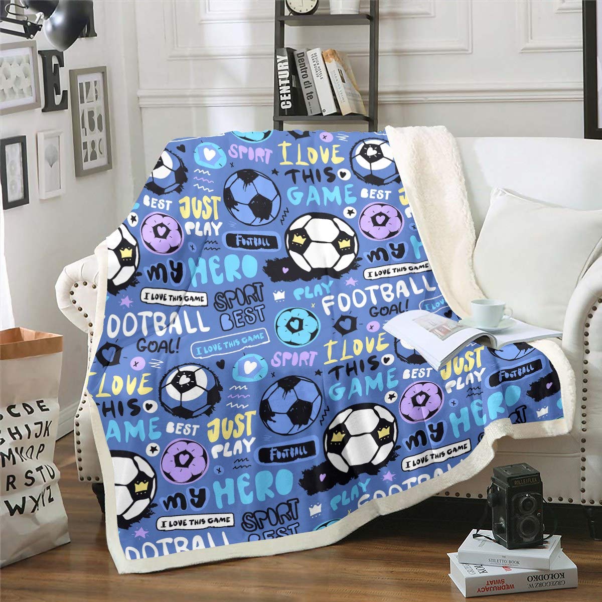 3D Football Fleece Throw Blanket for Boys - Soft Sherpa Plush Blanket with Cartoon Football Design - Perfect for Kids, Teens & Adults (30x40 Inches) - Great for Bed, Sofa, Couch, Watching Games & Gift Giving