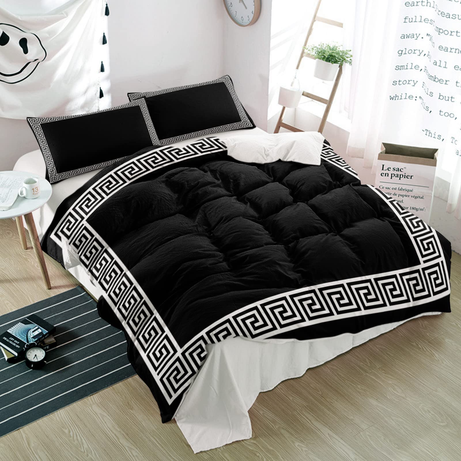 Luxury Twin Duvet Cover Set 3-Piece - White Geometric Pattern Soft Printed Comforter Cover with 2 Pillow Shams - Modern Bedroom Decor for Guest Room, Dorm & Kids Room - Breathable & Wrinkle-Resistant