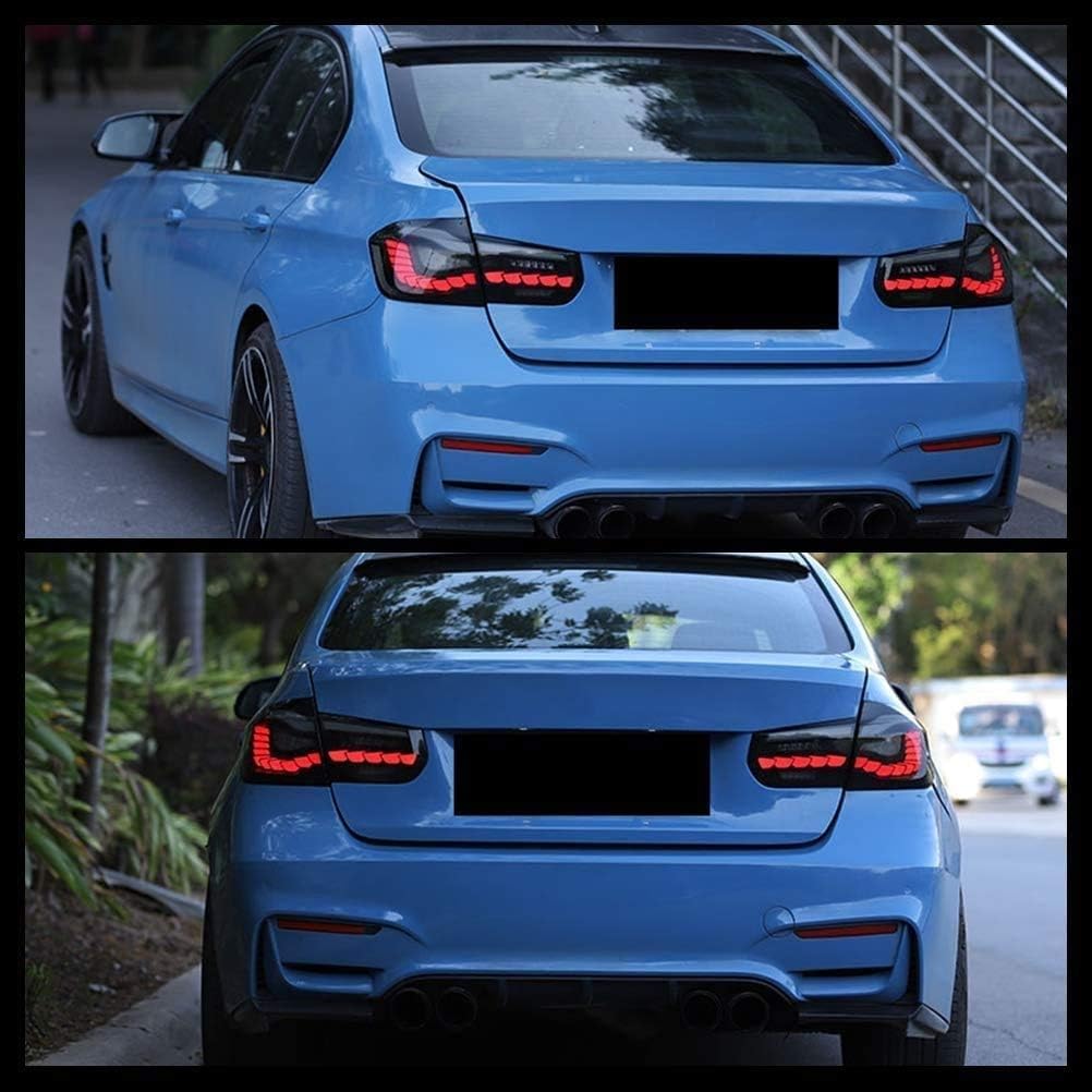 2012-2018 BMW F30 F35 F80 M3 LED Tail Lights with Sequential Turn Signals & Start Up Animation - Smoked Rear Lamp Assembly for Enhanced Style & Safety - Perfect for Night Driving & Car Customization