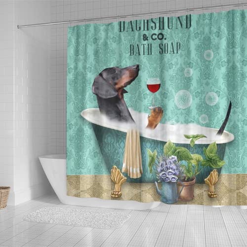 Dachshund Dog Wine Bath Shower Curtain - 72x78 Inch Funny Dog Lover Bathroom Decor with Dog Drinking Wine Design - Perfect for Pet-Themed Bathrooms & Unique Gift for Dog Owners