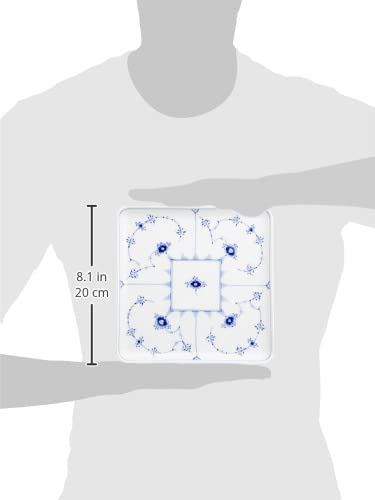 Royal Copenhagen 1017204 Blue Fluted Plain Square Dish Plate - 7.9 Inch (20cm) Porcelain Dinnerware - Elegant Wedding Gift, Anniversary Present & Home Decor for Special Occasions