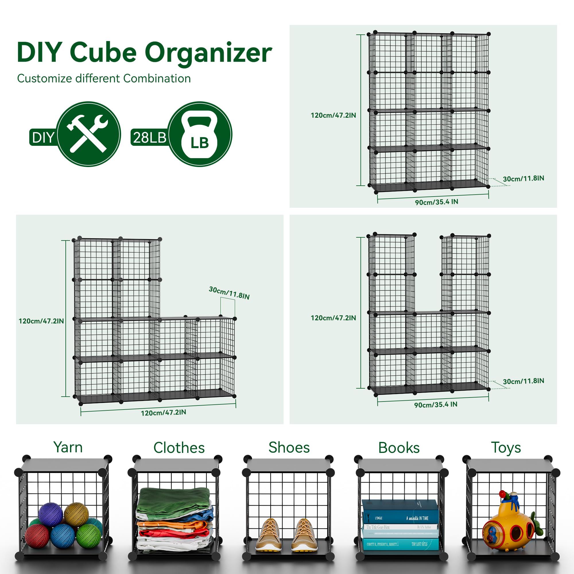 TUMUCUTE 12-Cube Wire Storage Organizer - Stackable Metal Cube Shelves for Bedroom, Closet, Office & Living Room - Modular Bookshelf & Home Organization Solution - Perfect for Storing Books, Toys, Clothes & Home Decor Accessories