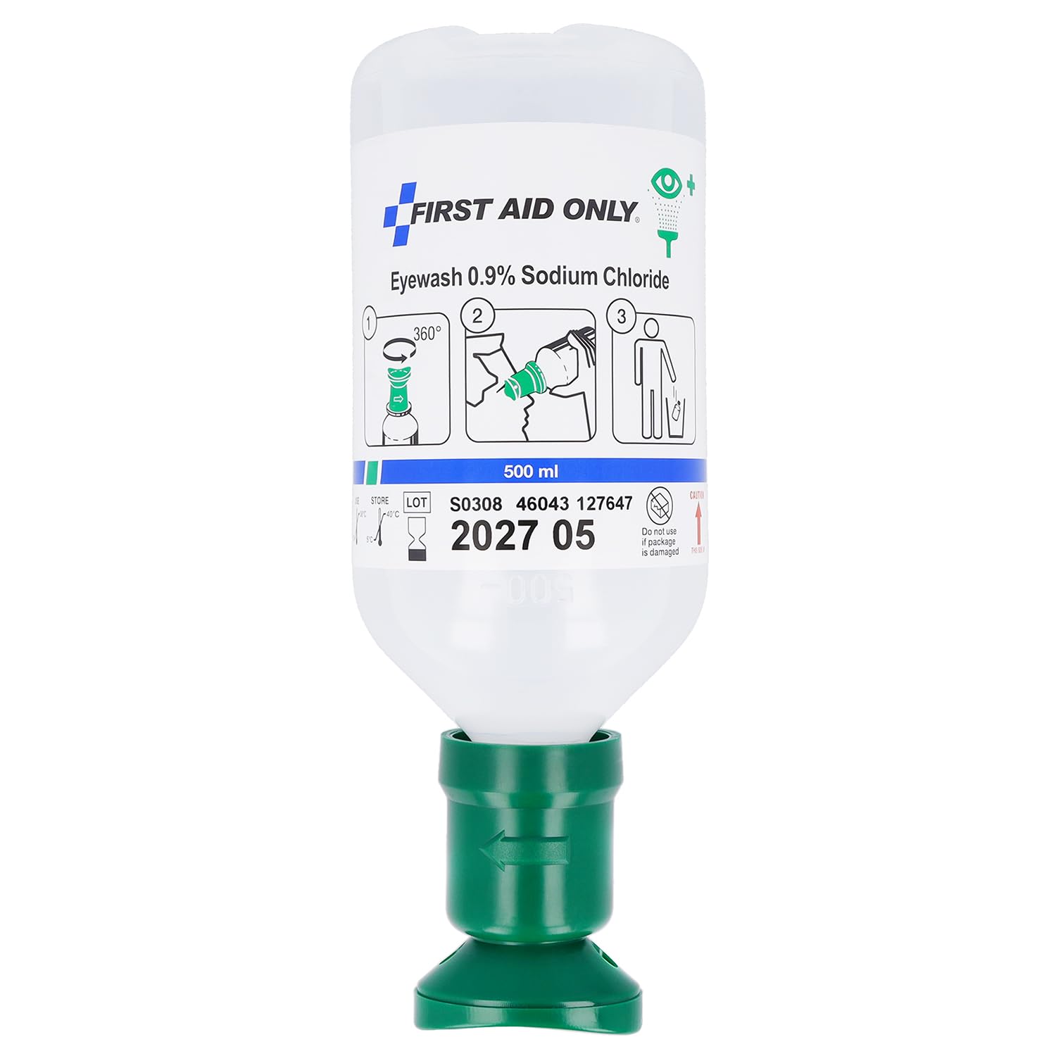 First Aid Only 500ml Sterile Eye Wash Bottle - Emergency Eye Flush Solution for Chemical Splash, Dust & Irritation Relief - Ideal for Home, Workplace & Lab Safety Kits