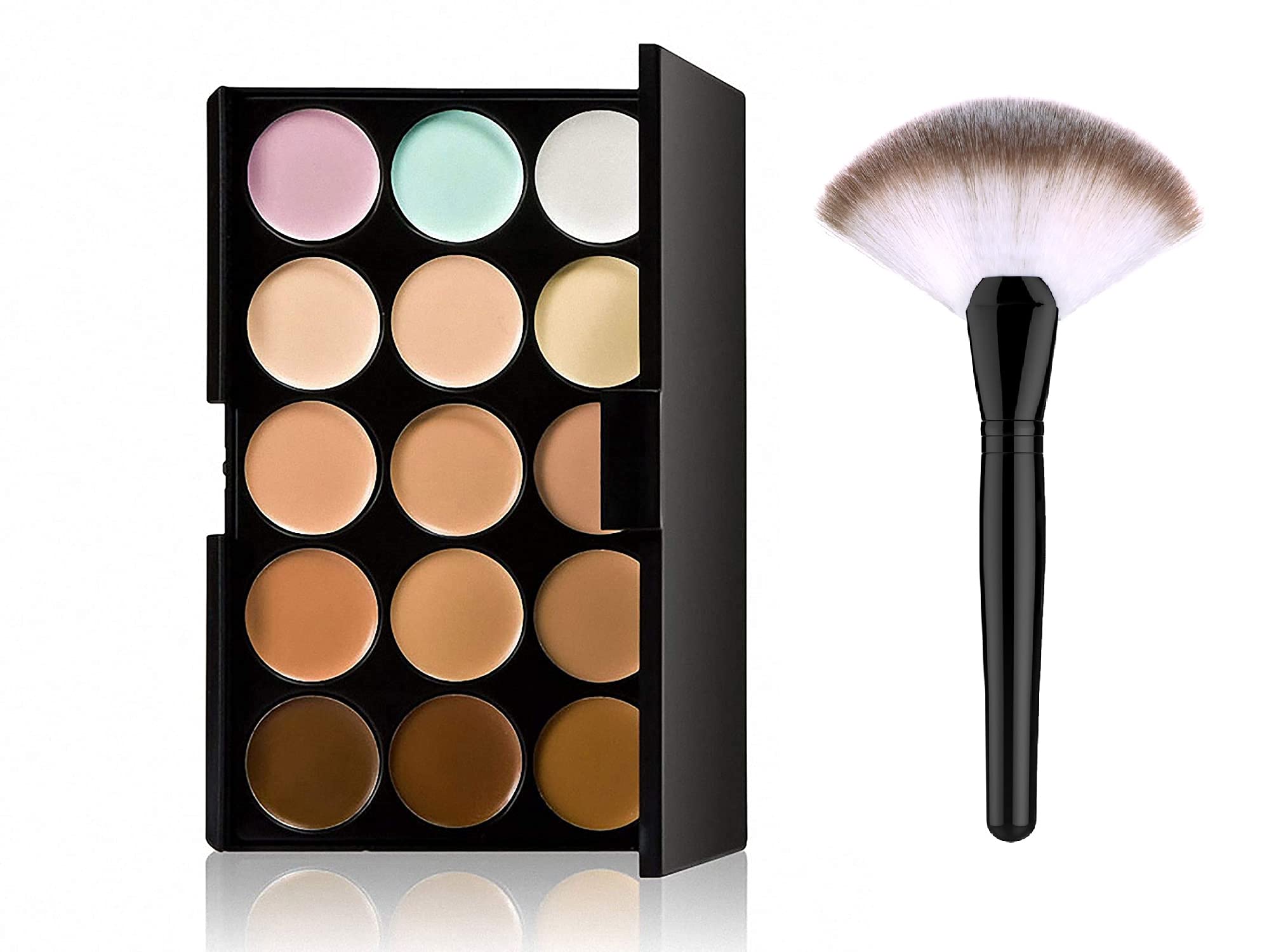 Khelni 15-Color Cream Contour & Highlight Palette with Fan Brush - Professional Makeup Kit for Face Sculpting, Contouring & Highlighting - Perfect for Bridal, Photo Shoots & Everyday Glam