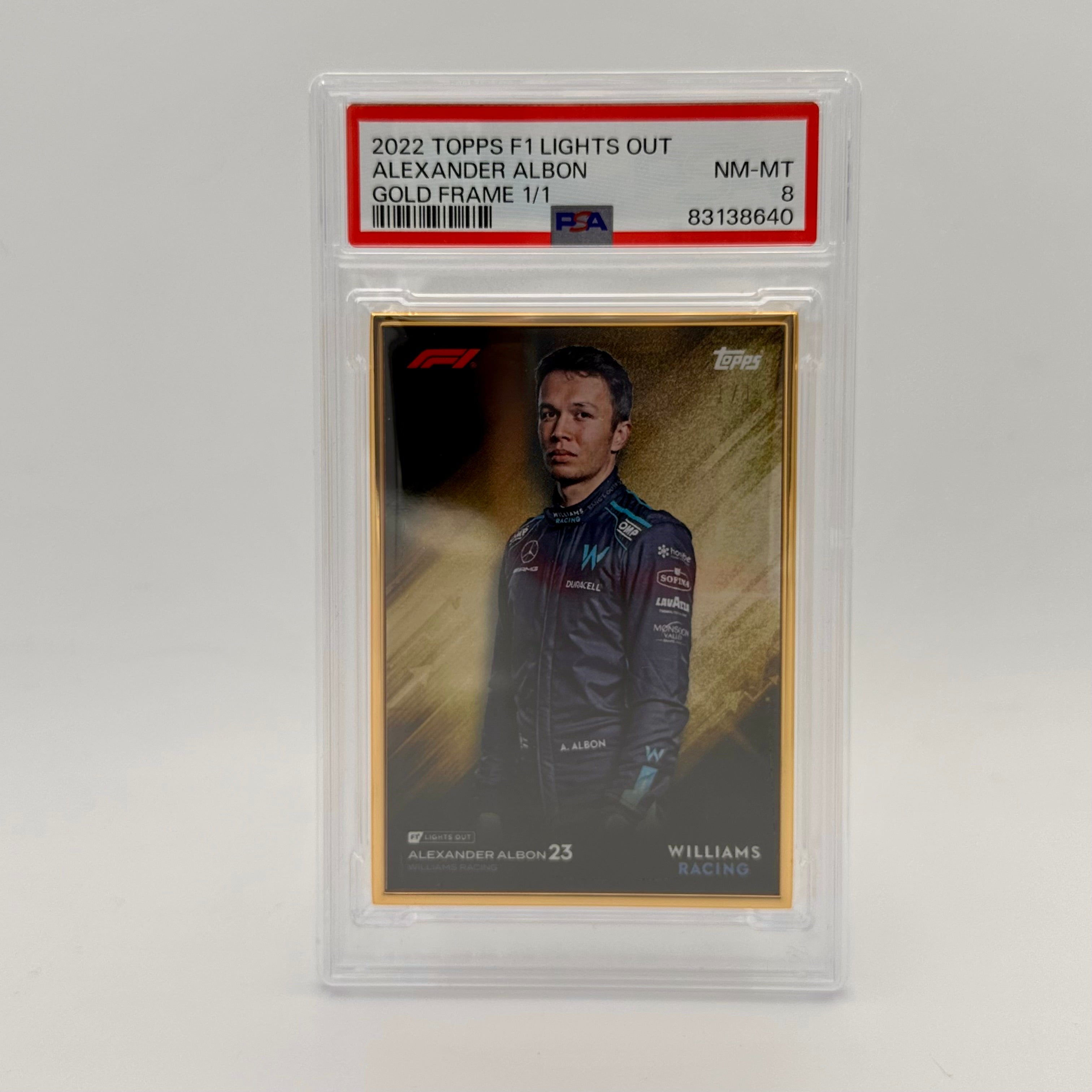 1/1 Gold Frame Alexander Albon 2022 Lights Out PSA 8 Graded Racing Card - Perfect for F1 Collectors, Display, and Investment