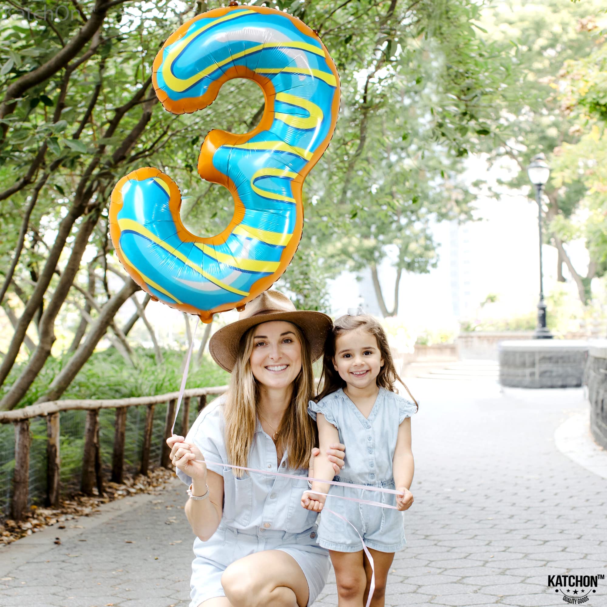 KatchOn Giant 40-Inch Number 3 Donut Balloon - Large Birthday Party Decorations for Kids, Baby Showers & Anniversary Celebrations | Perfect for Photo Backdrops, Cake Smash Sessions & Milestone Events