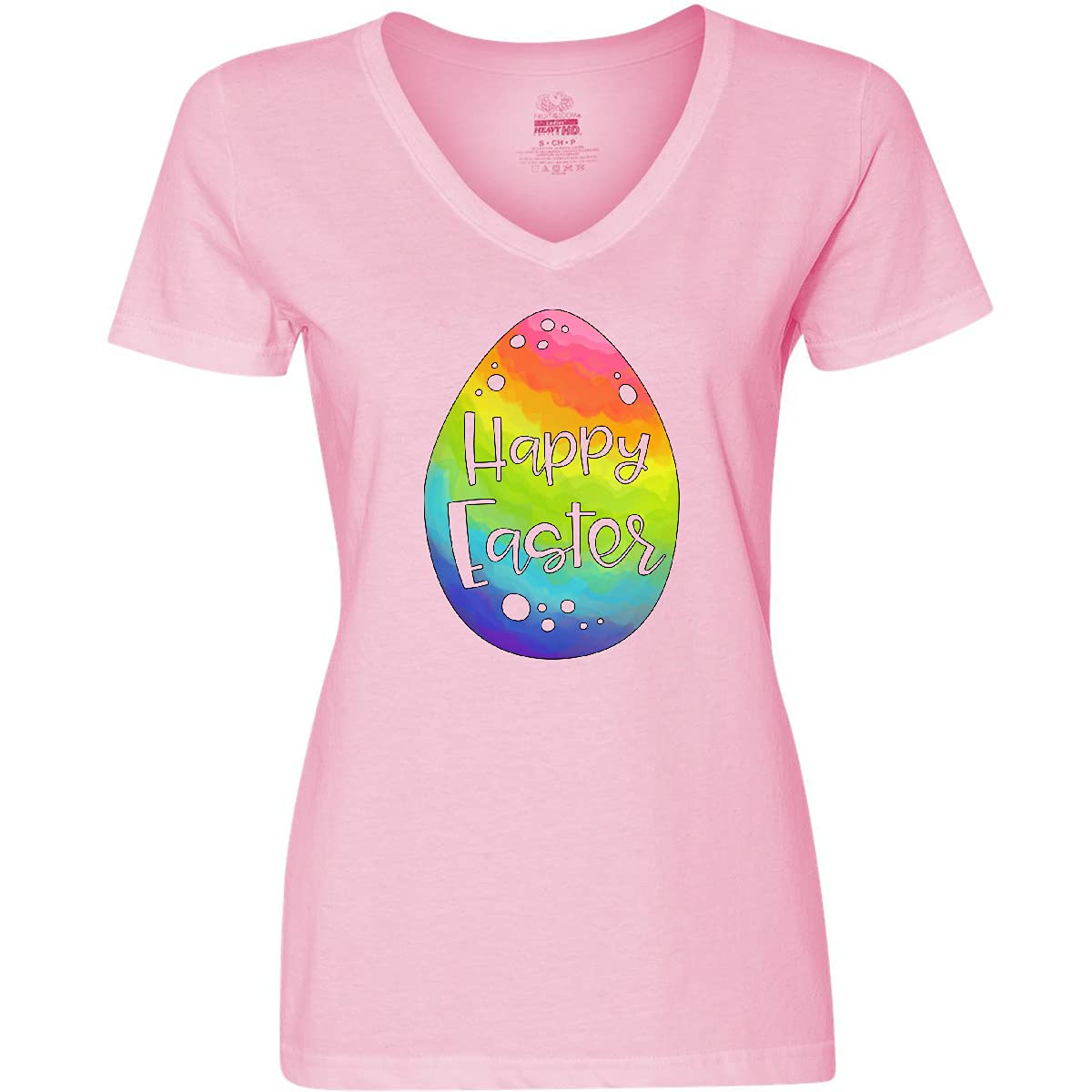 Inktastic Happy Easter Rainbow Easter Egg Women's V-Neck T-Shirt - Cute Spring Graphic Tee for Easter Celebrations, Egg Hunts & Family Gatherings