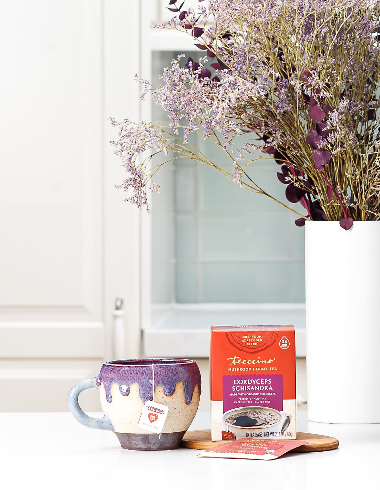 Organic Cordyceps Schisandra Herbal Tea - Cinnamon Berry Flavor, Caffeine-Free Adaptogenic Mushroom Tea with 3x More Herbs, Naturally Sweet, Gluten-Free, Prebiotic - 25 Tea Bags for Relaxation & Immune Support