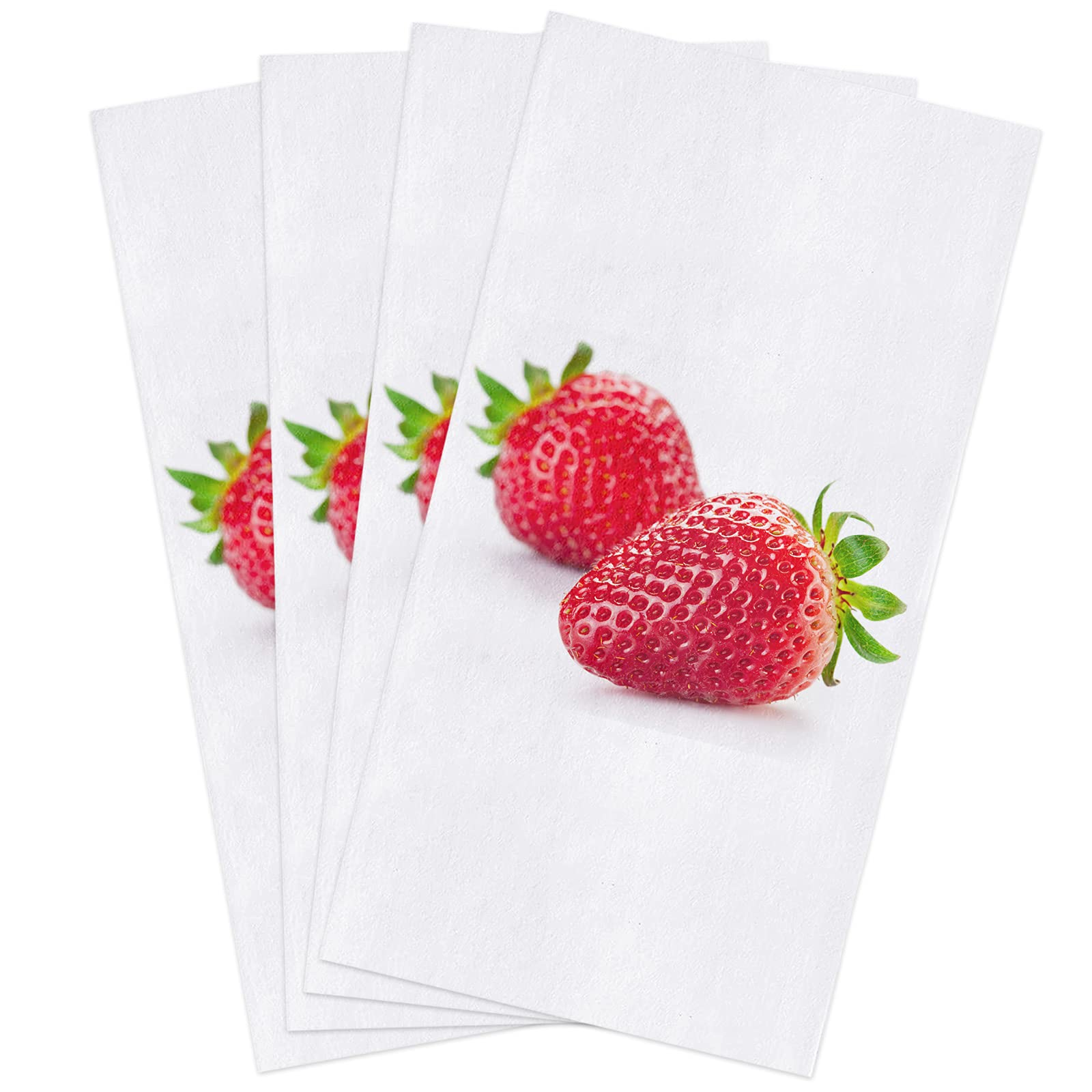 Premium Strawberry & Tropical Fruit Print Kitchen Dish Towels Set of 4 - Soft Microfiber Absorbent Hand Towels (18x28 Inch) for Kitchen & Bathroom - Green & Red Tea Towels for Cooking, Cleaning & Decor