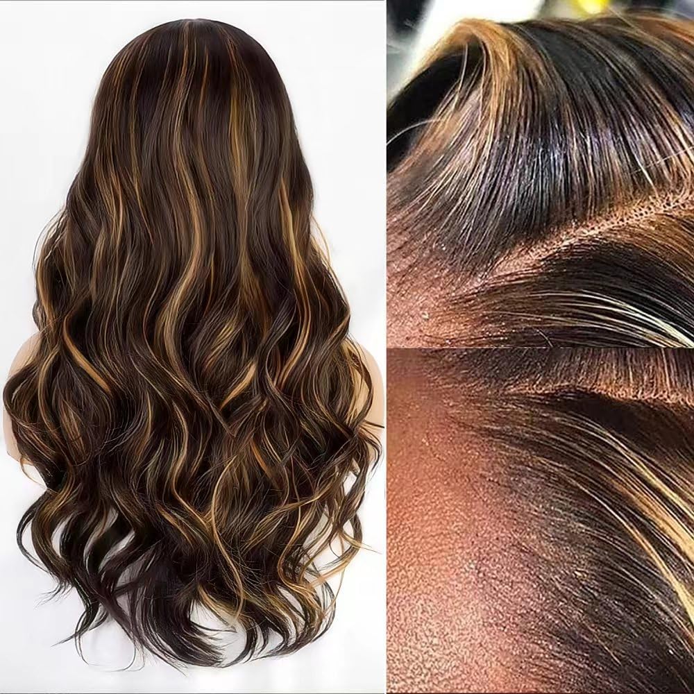 13x6 HD Lace Front Wig Human Hair 1B/30 250% Density Body Wave Blonde Ombre Highlight Glueless Wig for Women - 26 Inch Long, Natural Look for Daily Wear, Parties & Special Occasions