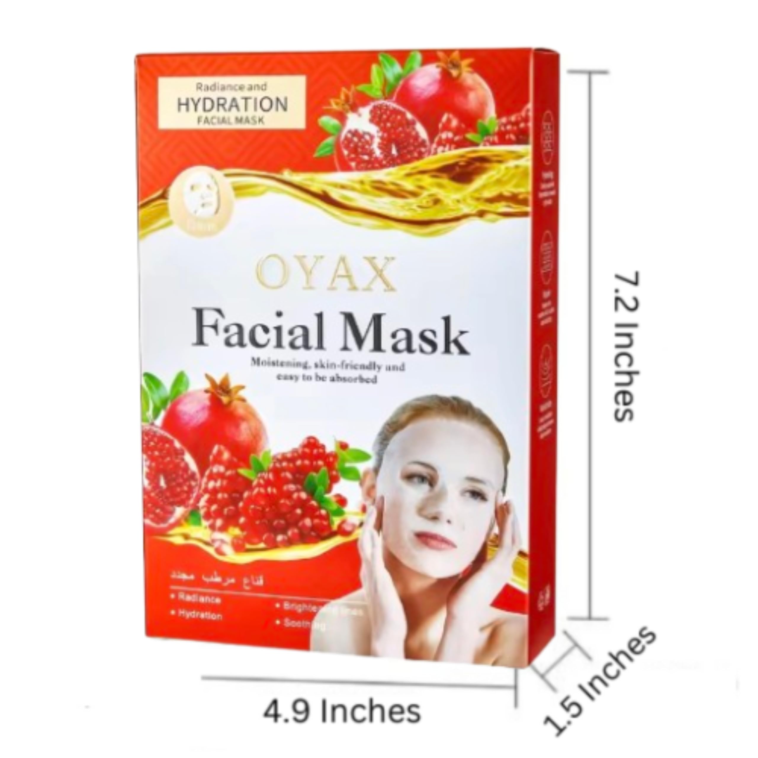 Natural Pomegranate Facial Sheet Mask - 10 Sheets with Fruit Extracts for Sensitive & All Skin Types | Hydrating & Brightening Face Skin Care | Perfect for Daily Use, Spa Days & Relaxation
