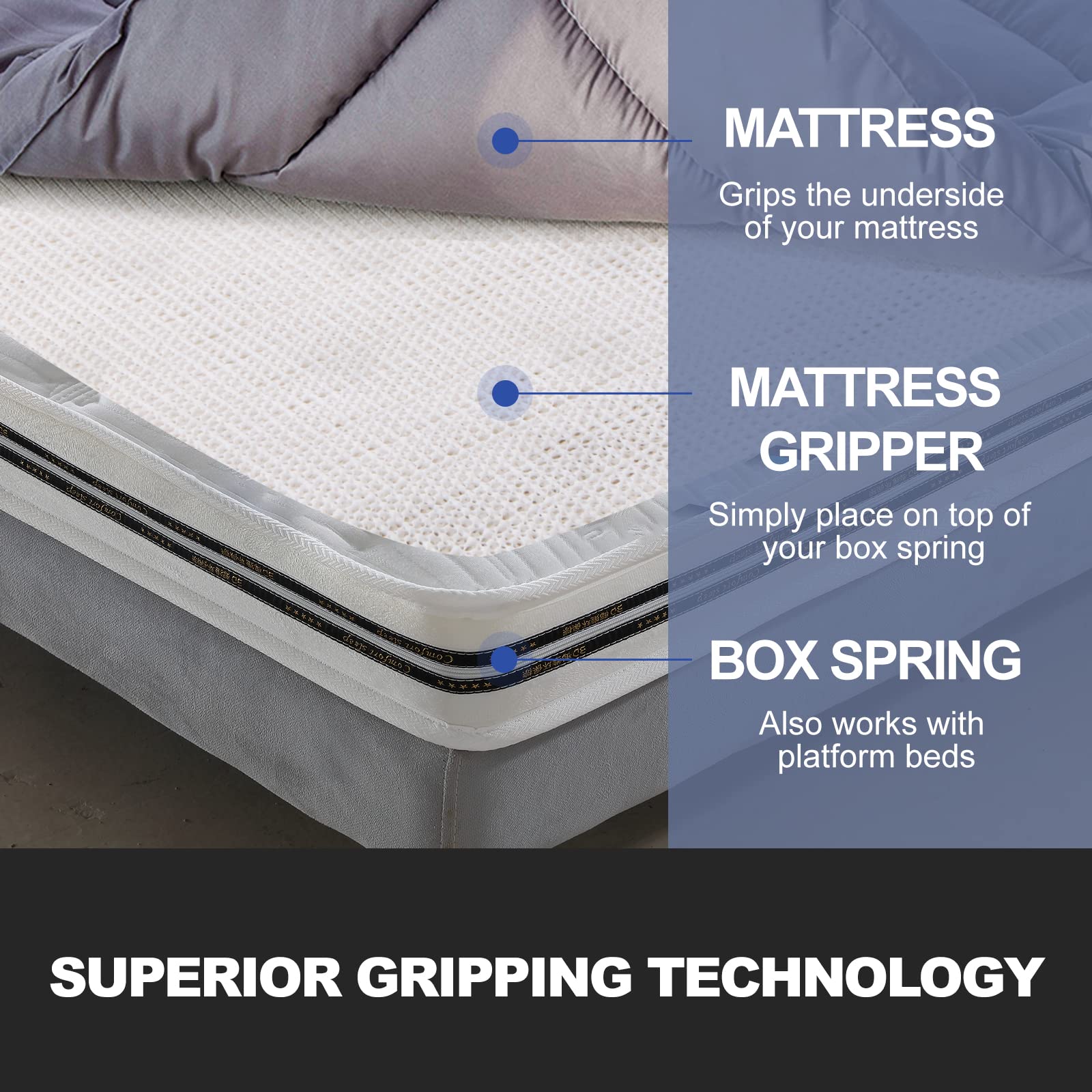 Non-Slip Mattress Gripper Pads - Anti-Slide Stopper for California King Beds, Box Springs & Platform Frames | Secure Your Mattress for Better Sleep & Safety (Home, Dorm, RV Use)