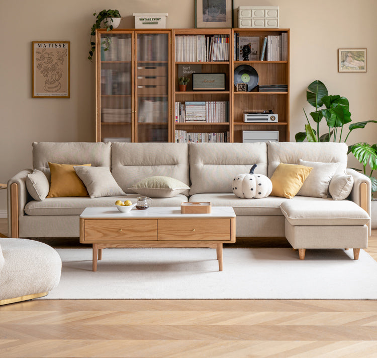 Premium Oak Solid Wood Luxury Fabric Sofa - Elegant & Durable Living Room Furniture for Home & Office Decor