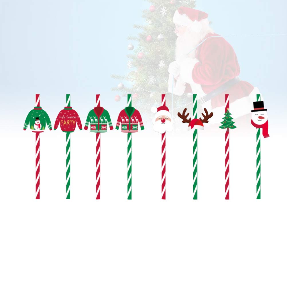 DOITOOL 36 Pcs Biodegradable Paper Straws for Christmas Party - Eco-Friendly Disposable Drinking Straws for Beverages, Cocktails, and Holiday Celebrations