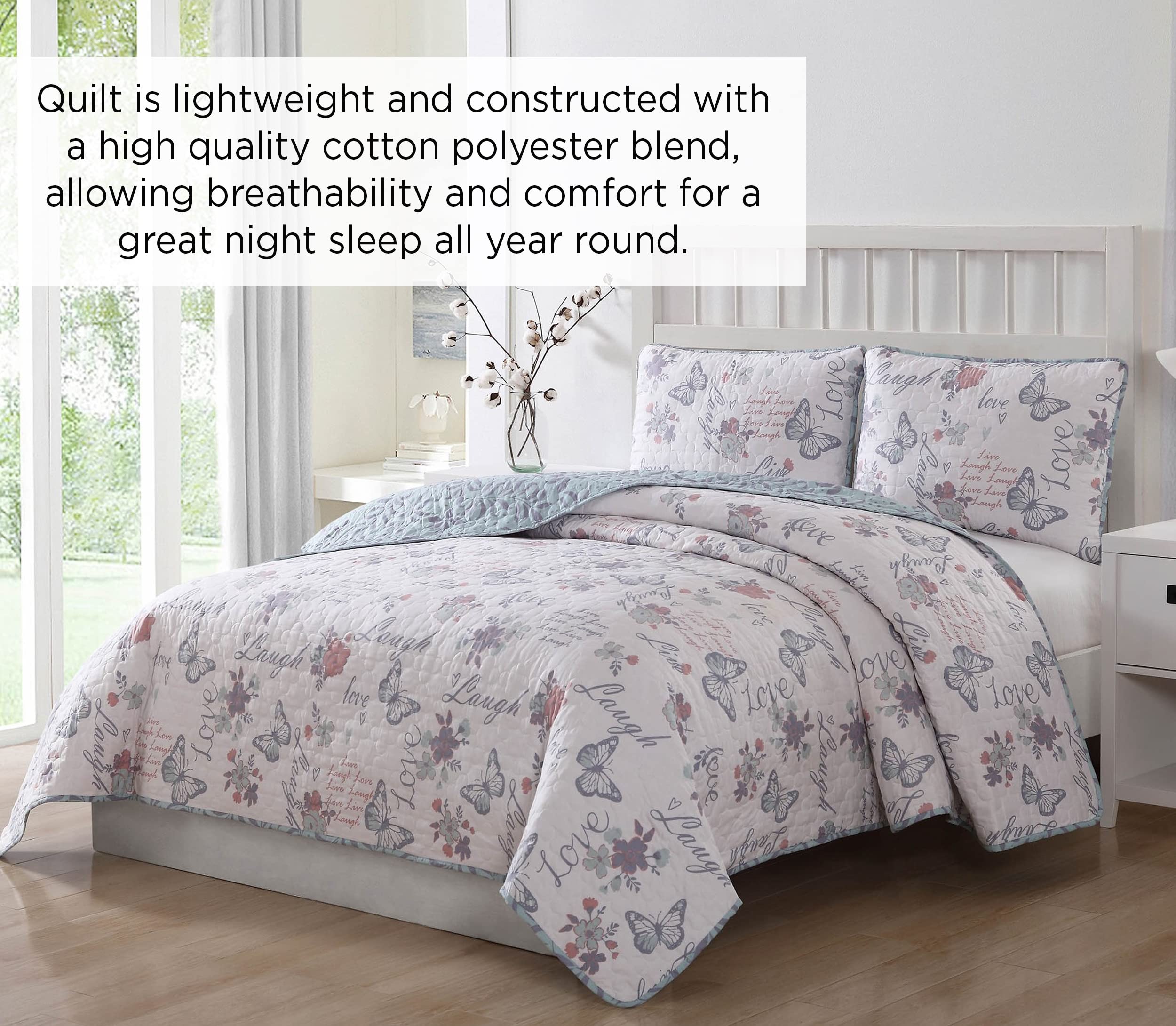 Live Laugh Love Reversible King Quilt Set - Cozy Bedroom Decor