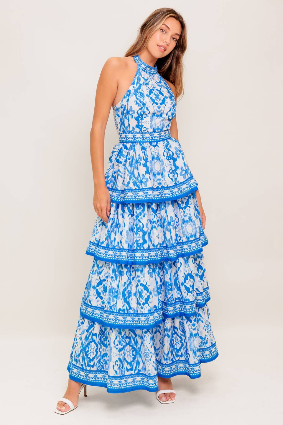 MALLORY Floral Printed Maxi Dress for Women - Blue & Ivory Summer Dress - Perfect for Beach Vacations, Weddings & Casual Outings