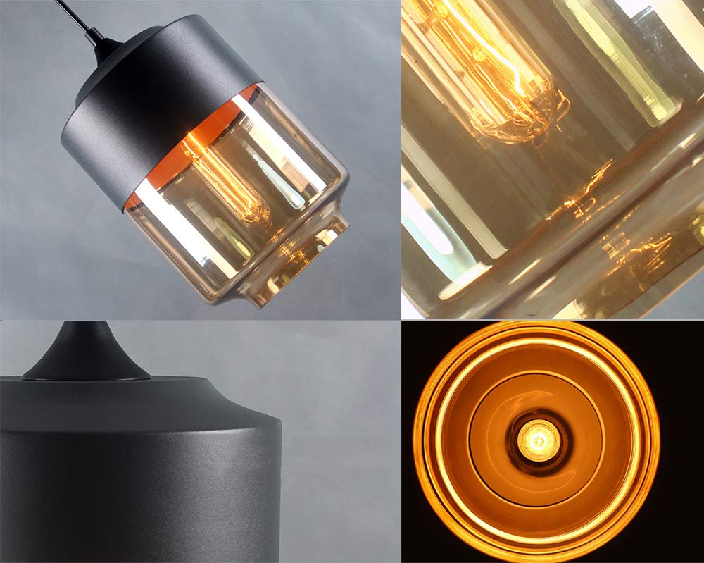 15ft Black Plug-in Dimmer Switch Cord with E26 Lamp Holder - Modern Metal & Glass Pendant Lighting for Loft, Dorm, Corridor, Restaurant - Bulb Not Included - Perfect for Ambient Lighting in Bedrooms, Living Rooms and Dining Areas