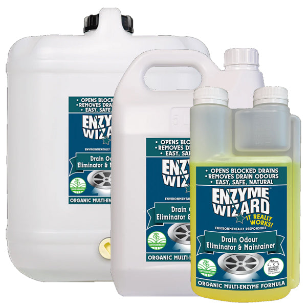 Enzyme Wizard Drain Odour Eliminator & Maintainer - Natural Pipe Cleaner for Kitchen Sink, Bathroom & Shower Drain - Eliminates Bad Smells & Prevents Clogs