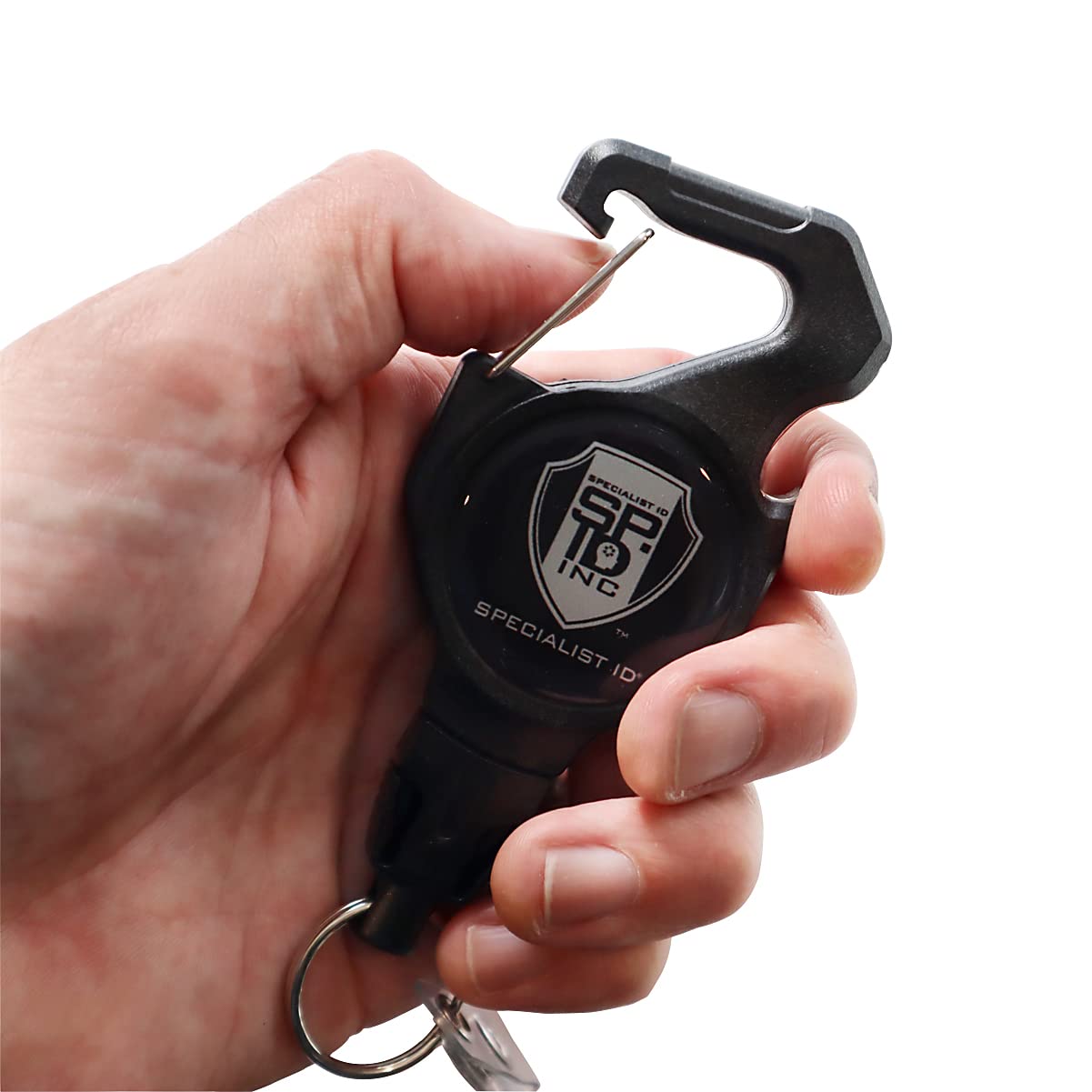 Heavy Duty Badge & Key Reel Holder with Bottle Opener - Detachable Split Ring Keychain - Secure Carabiner Clip - Retractable Cord for Multiple Keys - Ideal for Nurses, Security Guards & Office Workers (Black)