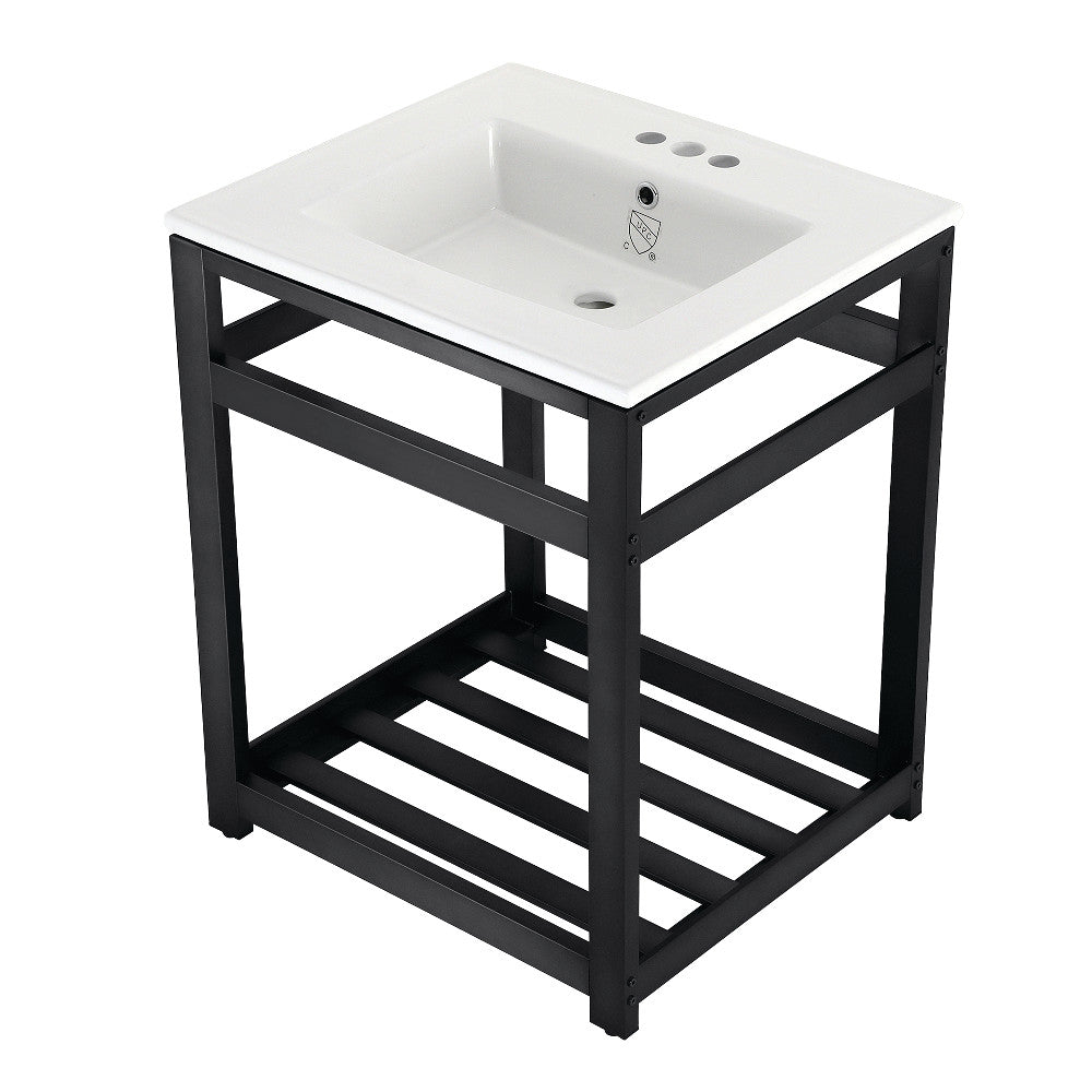 25 x 22 Inch White Ceramic Wall Mount Bathroom Console Sink with 3 Hole Faucet - Perfect for Modern Powder Rooms, Guest Baths & Small Space Vanities
