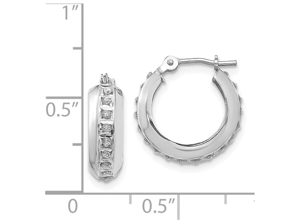 14K White Gold Huggie Hoop Earrings (1/2 Inch) with Accent Diamonds - Perfect for Everyday Wear, Date Nights & Special Occasions