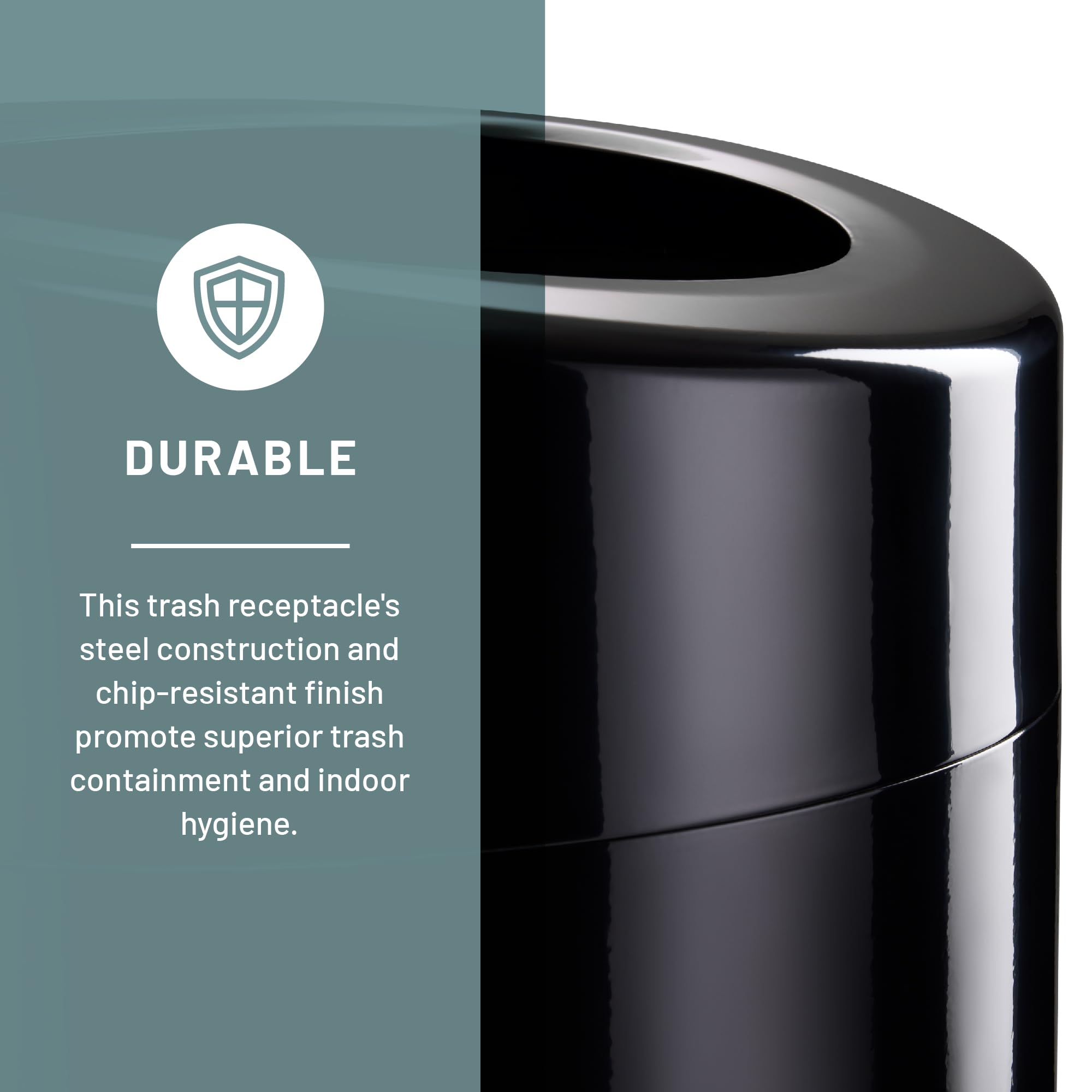 Safco 30 Gallon Open Top Stainless Steel Trash Can - Modern Black Garbage Bin for Kitchen, Office, or Home Use - Durable & Stylish Indoor Waste Container