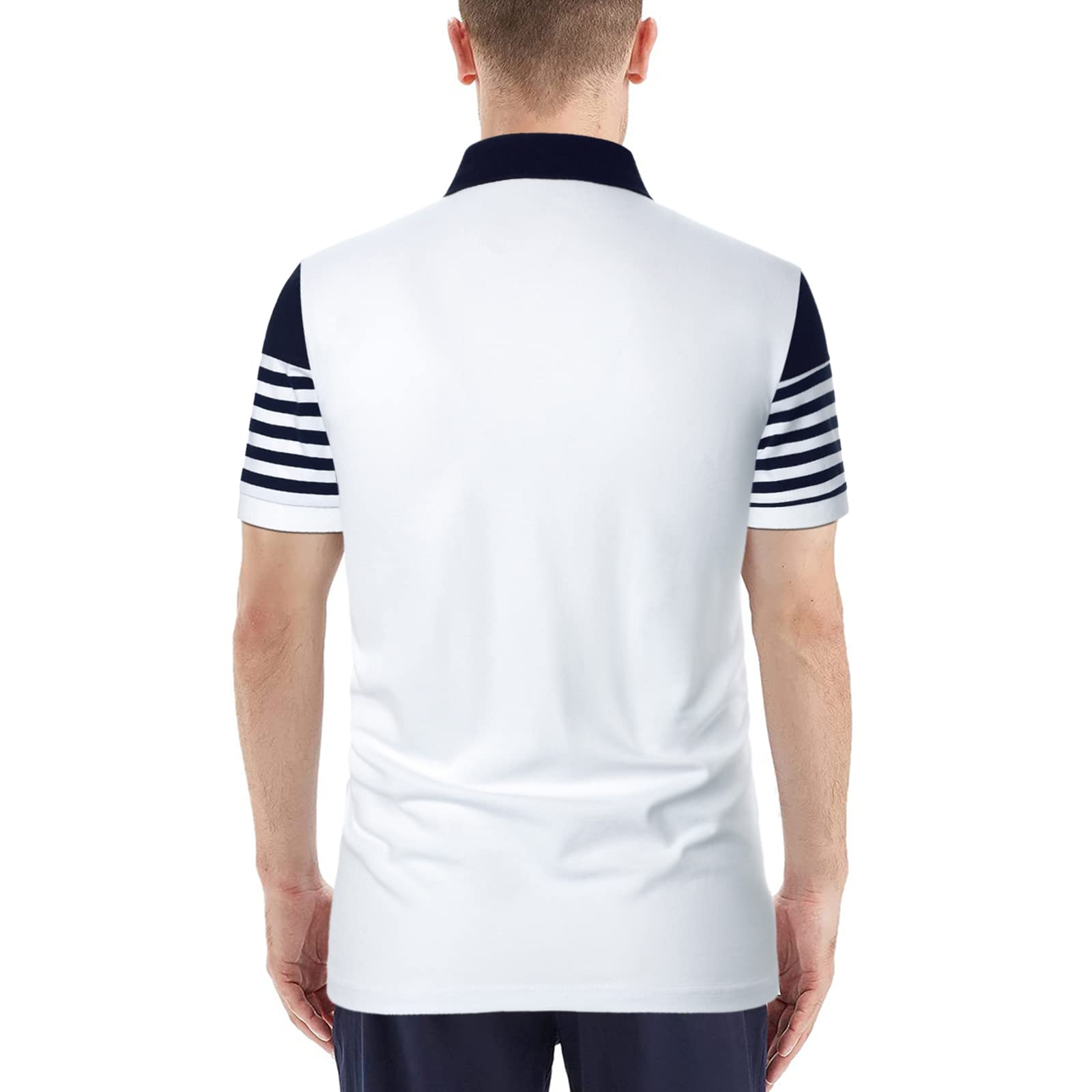 Men's Slim Fit Striped Polo Shirts - Long & Short Sleeve Casual Golf Shirts - Breathable Cotton T-Shirts for Summer - Perfect for Golf, Office & Outdoor Activities