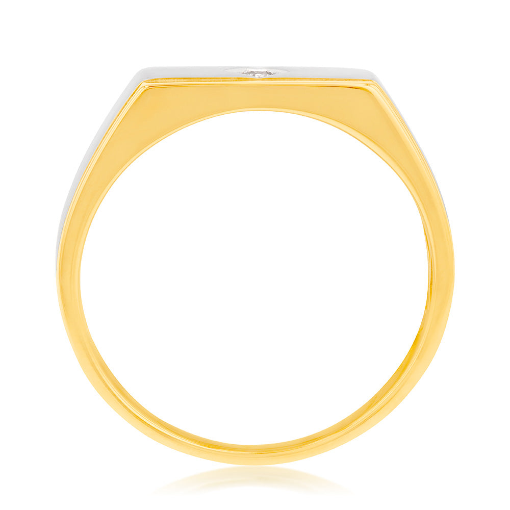 9ct Yellow & White Gold Men's Diamond Ring - Elegant Wedding Band & Anniversary Gift for Him