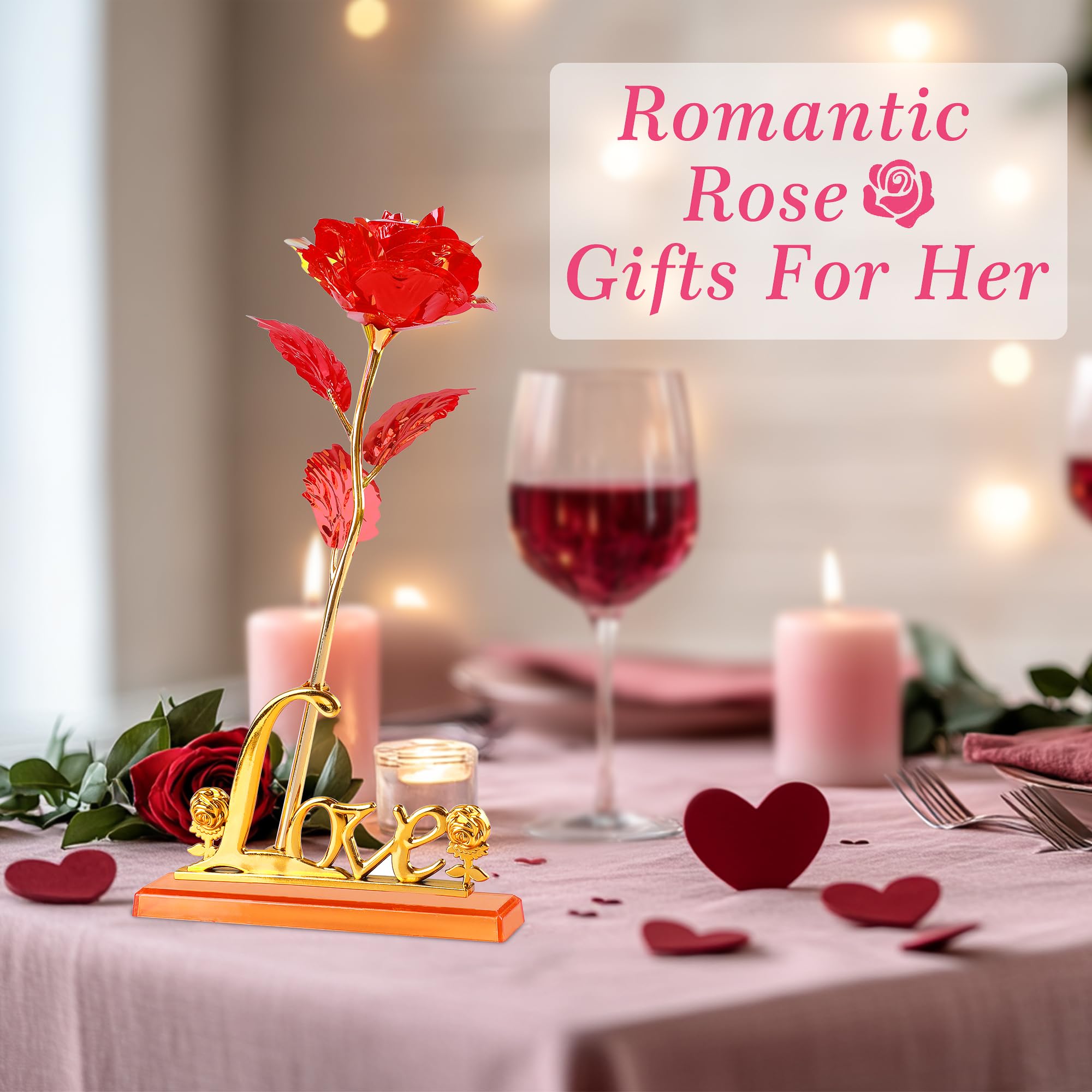 Artificial Rose Flower Gift Set for Mom - Elegant Red Roses with Love Stand, Perfect for Mother's Day, Birthday, Anniversary & Valentine's Day Gifts for Wife, Grandma, Women from Daughter or Son | Home Decor, Table Centerpiece, Romantic Gift Idea