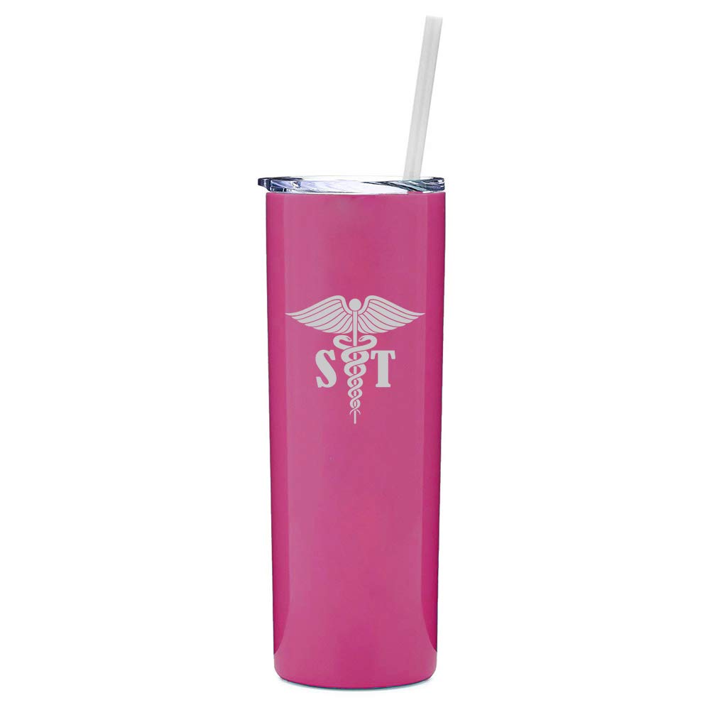 20 oz Skinny Tall Stainless Steel Vacuum Insulated Tumbler with Straw - Leakproof Travel Mug for Coffee & Iced Drinks - Perfect for Speech Therapists, Office & Commuting (Hot Pink)
