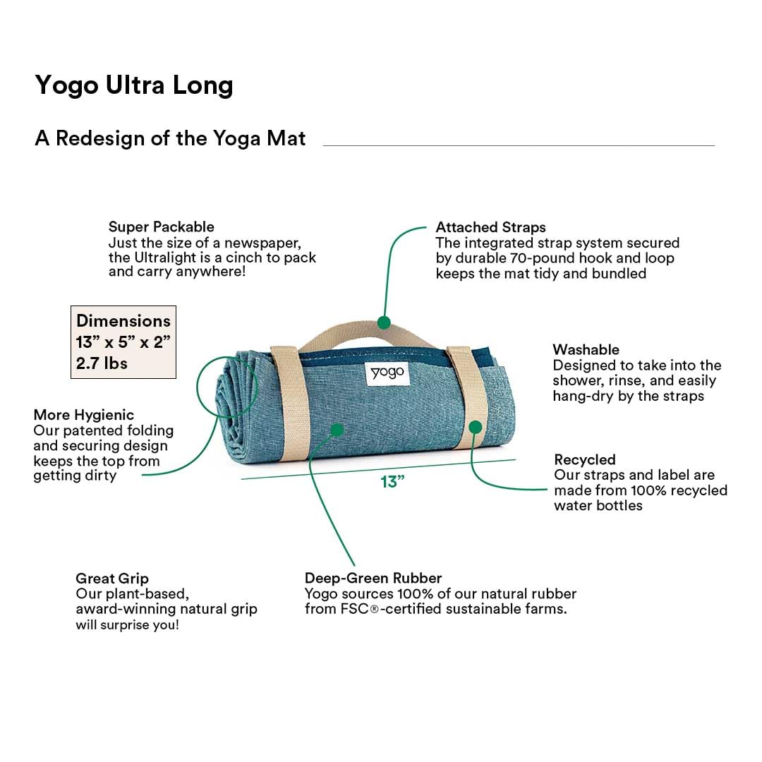 Yogo Ultralight Folding Travel Yoga Mat with Attached Straps - FSC® Certified Plant Rubber, Non-Slip Sticky Grip - Perfect for Home, Gym & Outdoor Yoga Practice