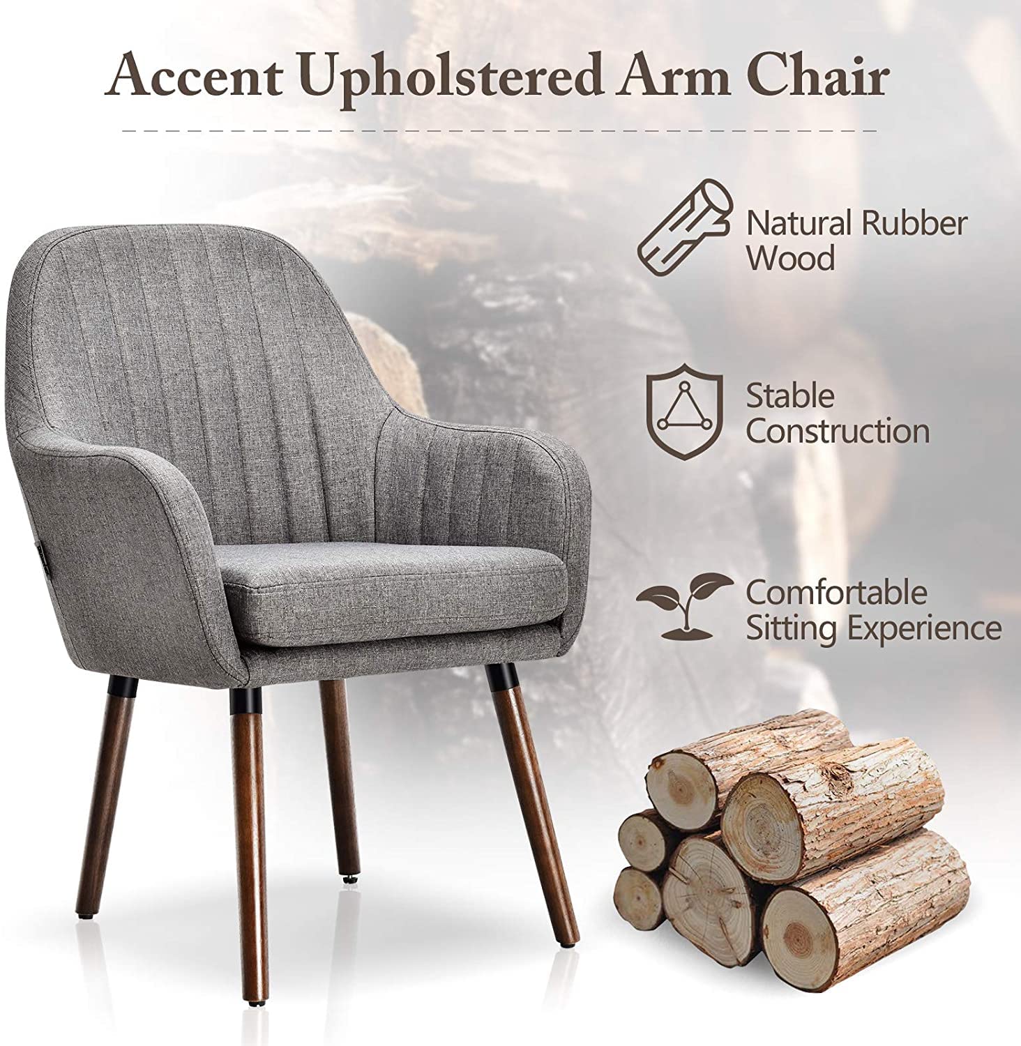 **Moccha Set of 4 Fabric Dining Chairs – Modern Upholstered Arm Chairs with Thick Sponge Seat & Rubber Wood Legs – Grey Accent Chairs for Dining Room, Living Room, Bedroom – Perfect for Home, Office, and Restaurant Use**