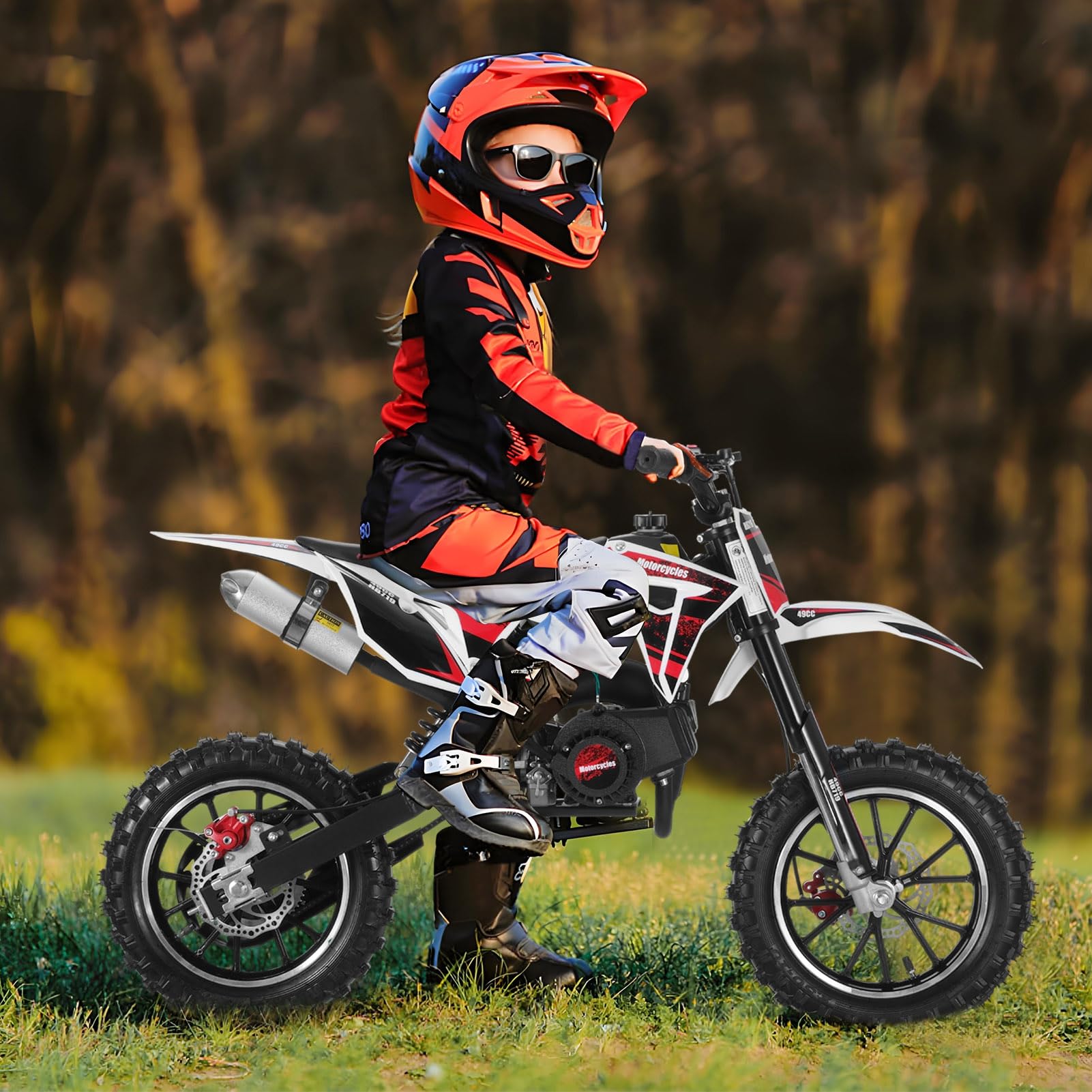 50CC 2-Stroke Gas Powered Kids Dirt Bike - Off-Road Mini Motorcycle with Front & Rear Disc Brakes for Boys & Girls - Up to 25 MPH, 330 LBS Weight Capacity - Perfect for Backyard Riding, Trail Adventures & Motocross Training