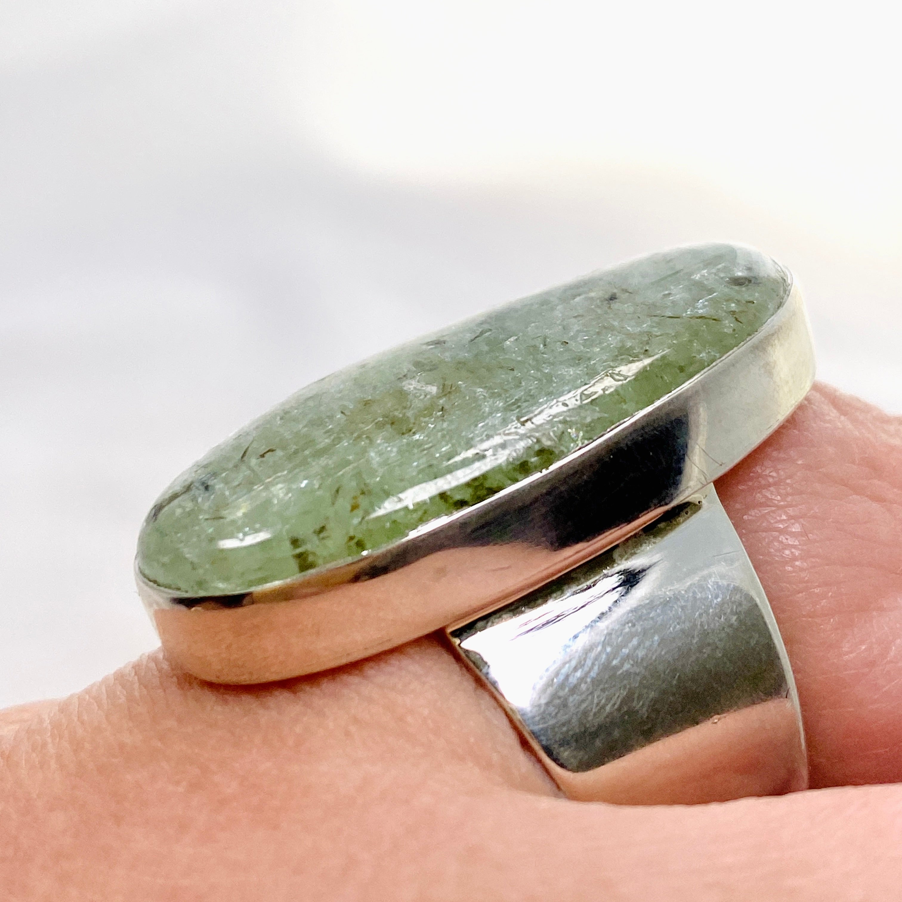 Natural Green Kyanite Oval Cabochon Ring - Size 11 (KRGJ3290) | Healing Crystal Jewelry for Meditation & Energy Balancing