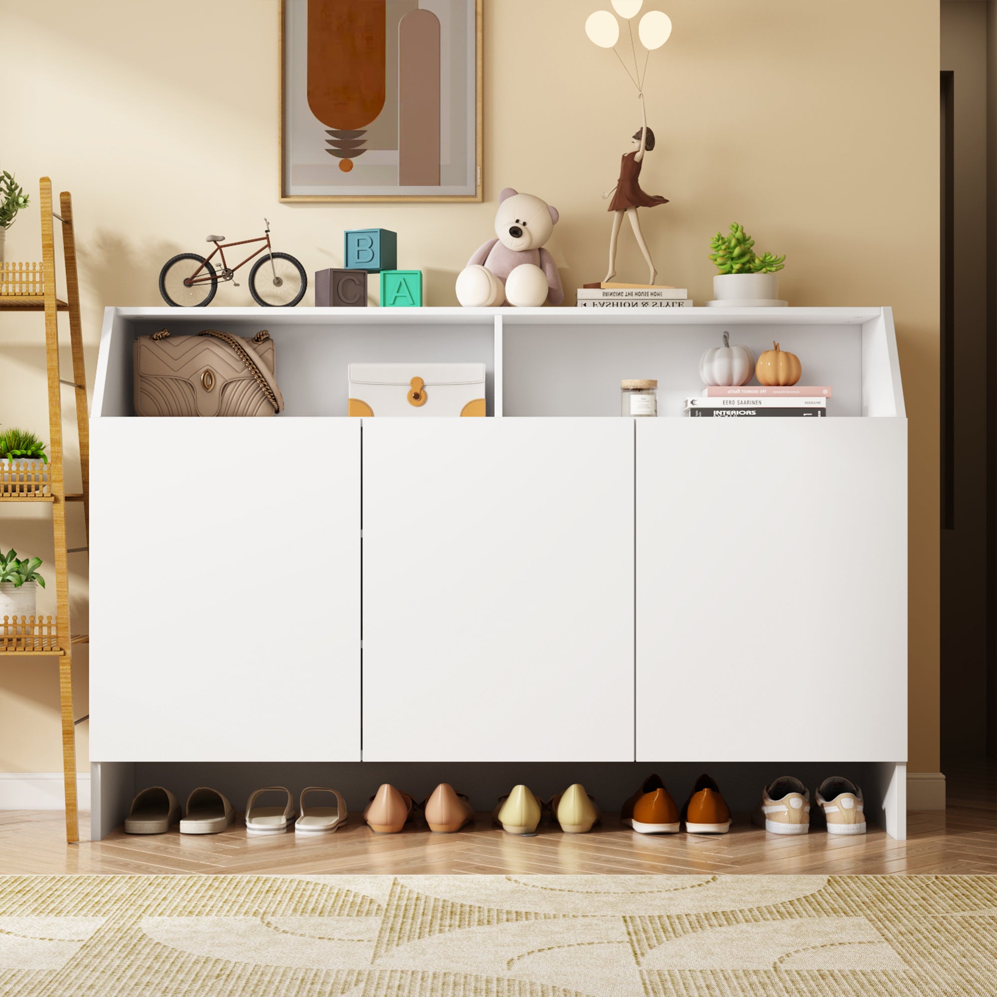 18 Pair Shoe Storage Cabinet Organizer - Space Saving Closet Organizer for Entryway, Bedroom & Mudroom - Stackable Shoe Rack for Men & Women
